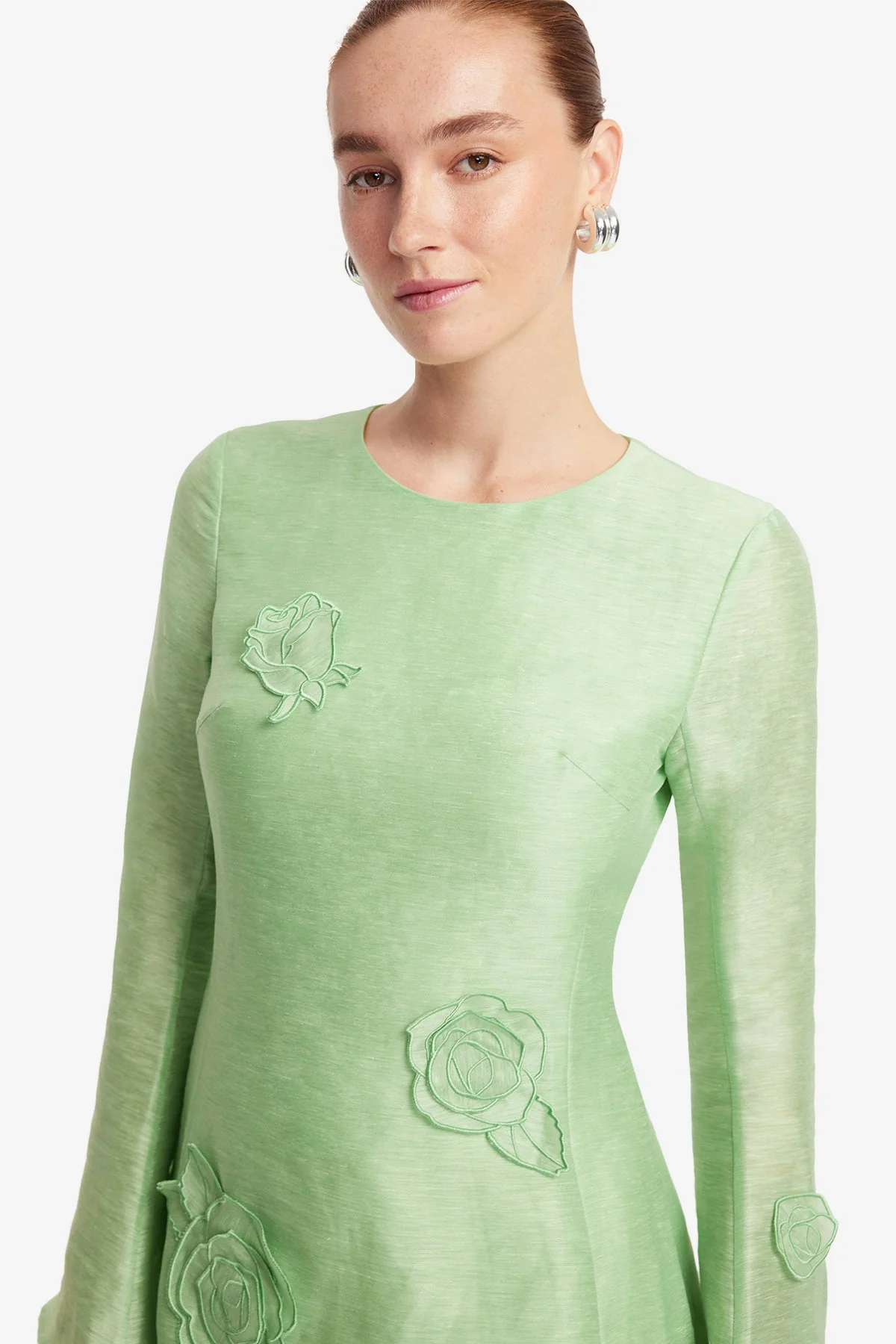 Suzanne Appliqué Long Sleeve Mini Dress - Juniper Green