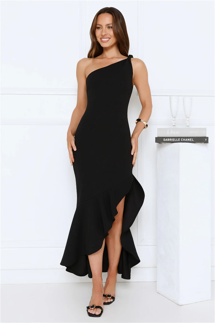 Go To Girl One Shoulder Maxi Dress Black