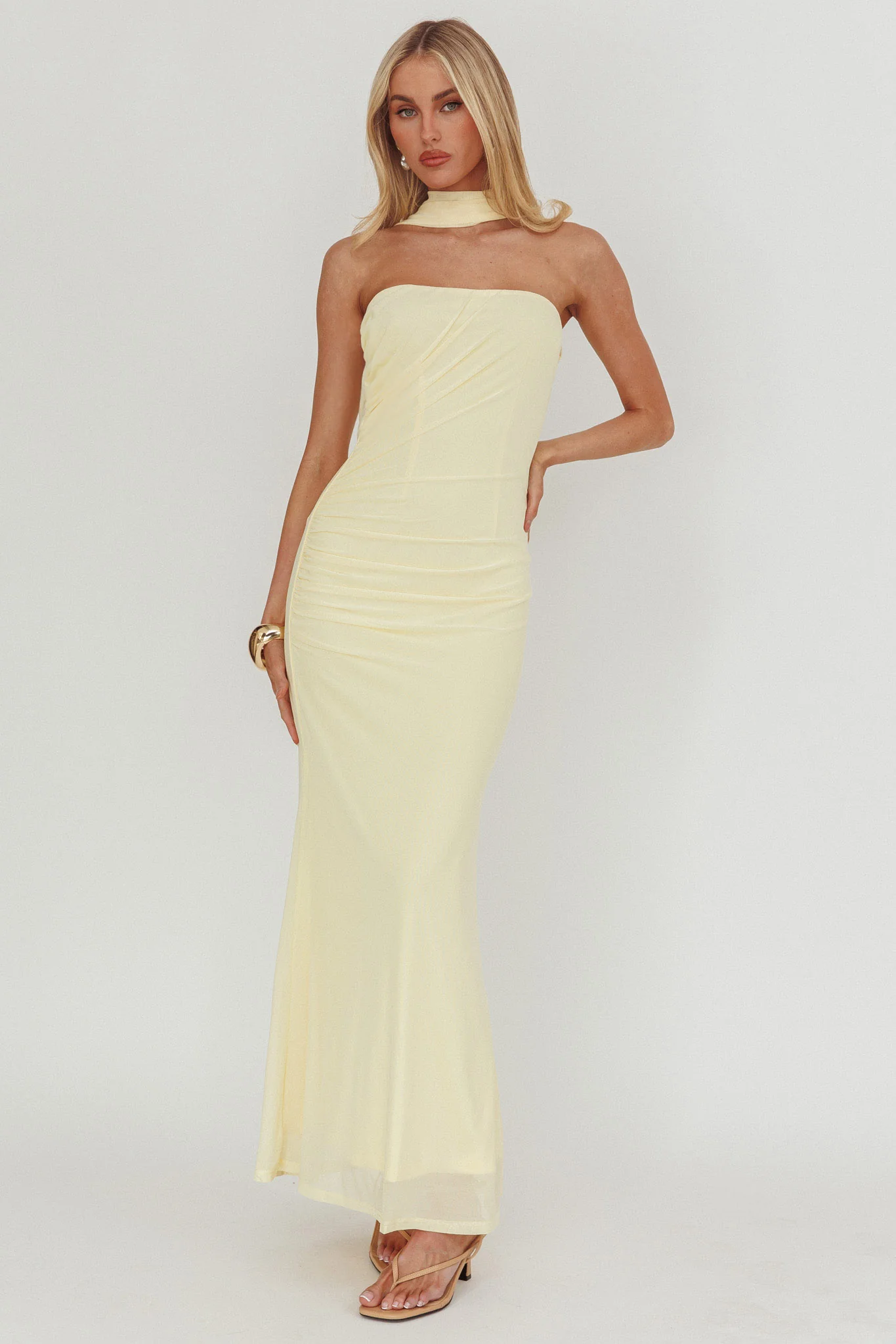 Truth Be Told Reverse Halter Maxi Dress Butter