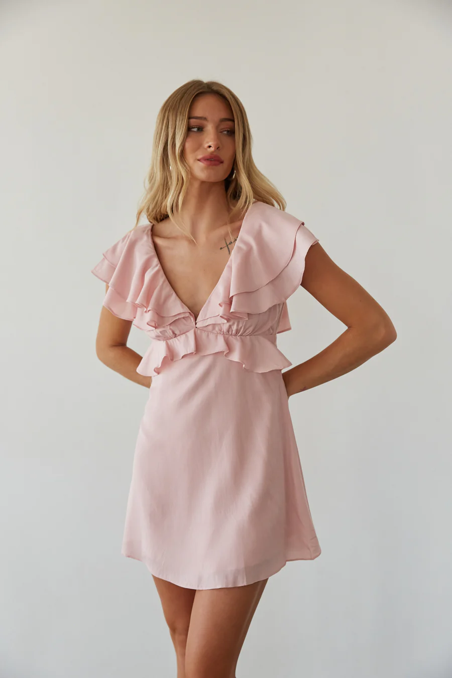 Junie Open Back Flutter Sleeve Mini Dress