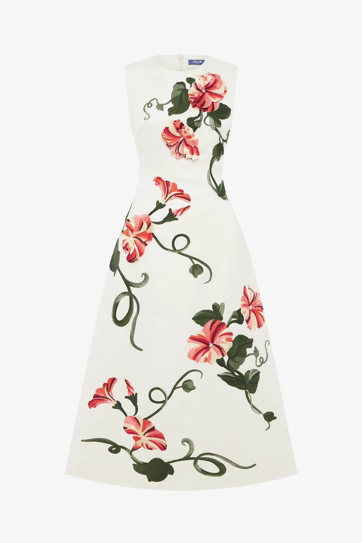 Cleo Appliqué Sleeveless Midi Dress - Vine Print in Snow