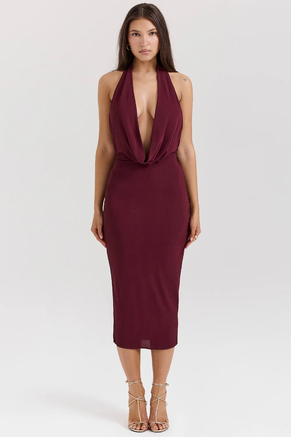 Merlot Draped Midi Dress