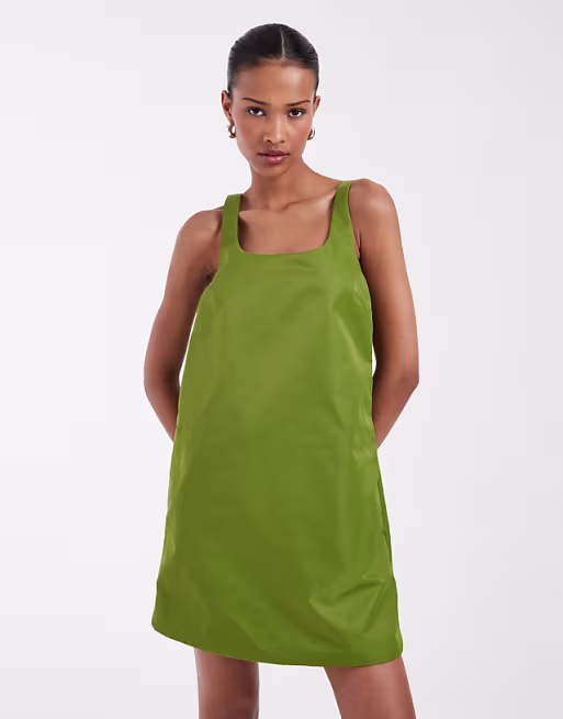 & Other Stories summer mini dress with bottom hem adjustable drawstring in green