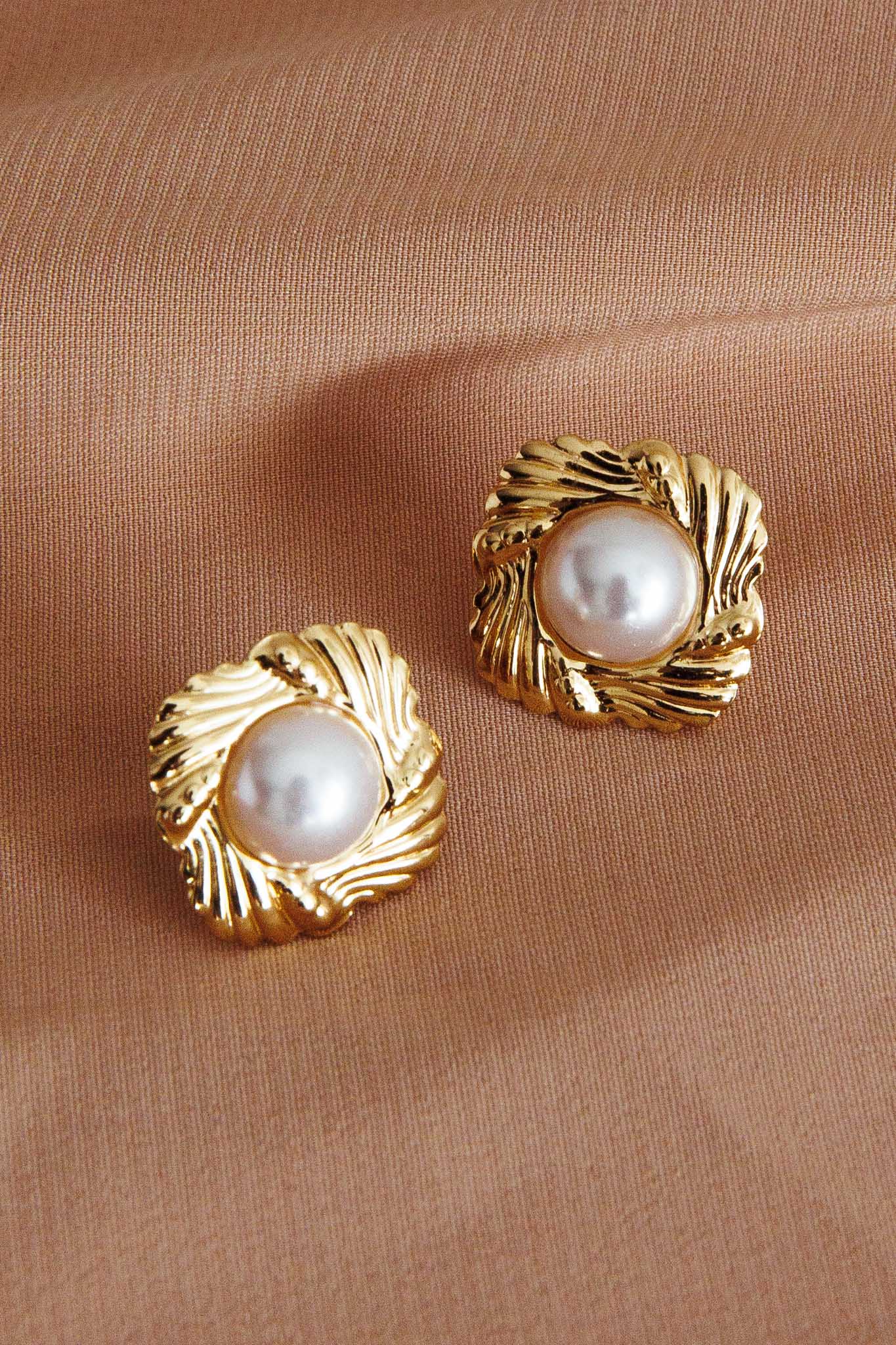 Diana Square Pearl Accent Earrings Gold