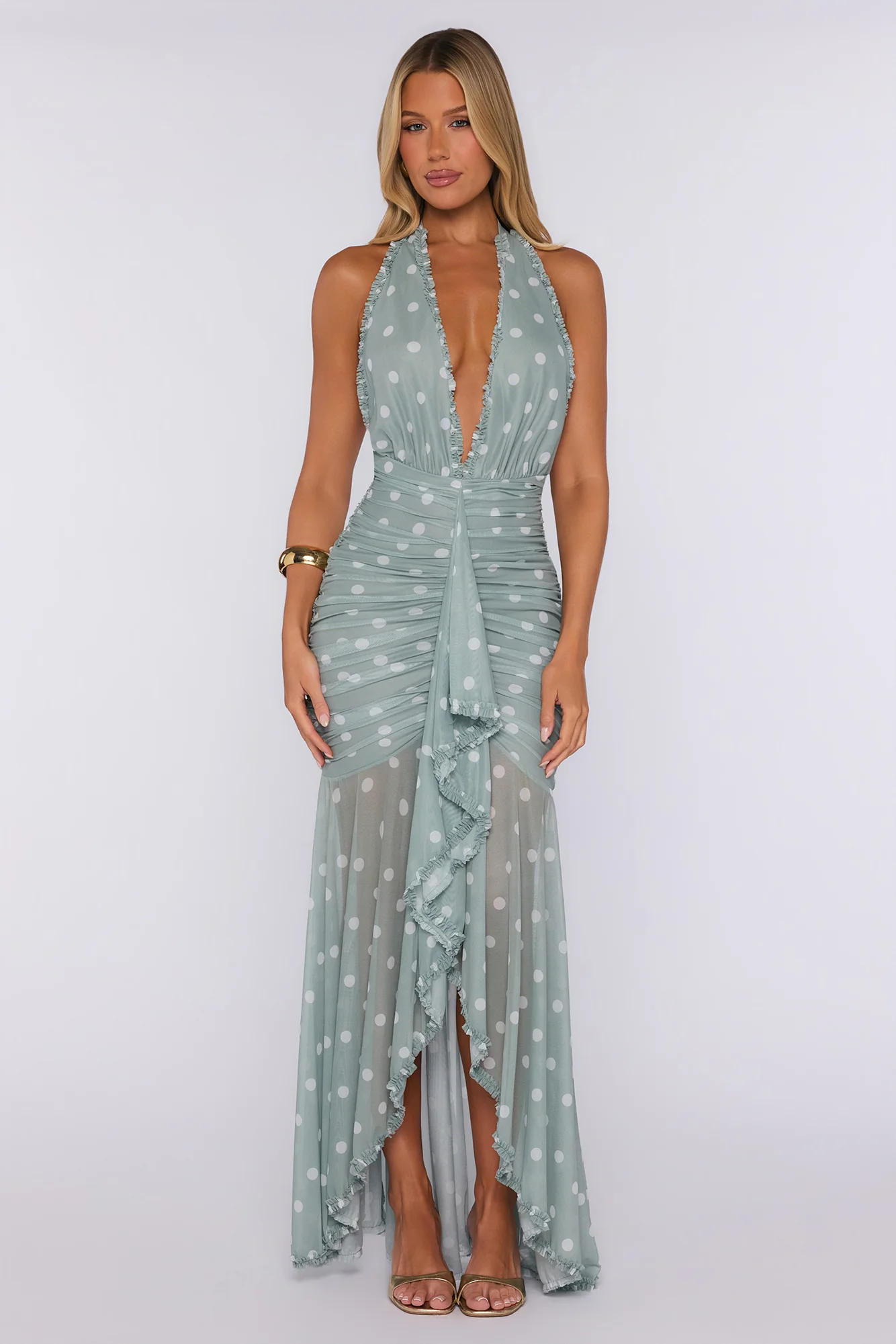 Put Yourself First Polka Dot Maxi Dress Green