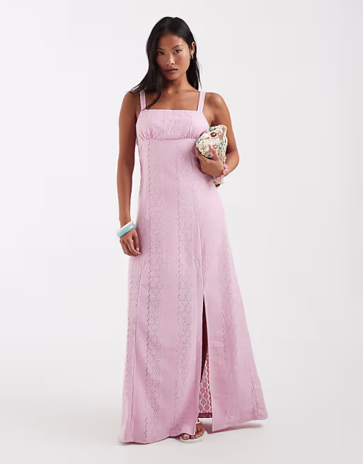 Vero Moda Petite eyelet cami maxi dress in light pink