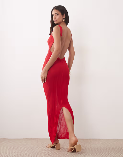 I.AM.GIA Luminara fine knit sleeveless open back maxi dress in red