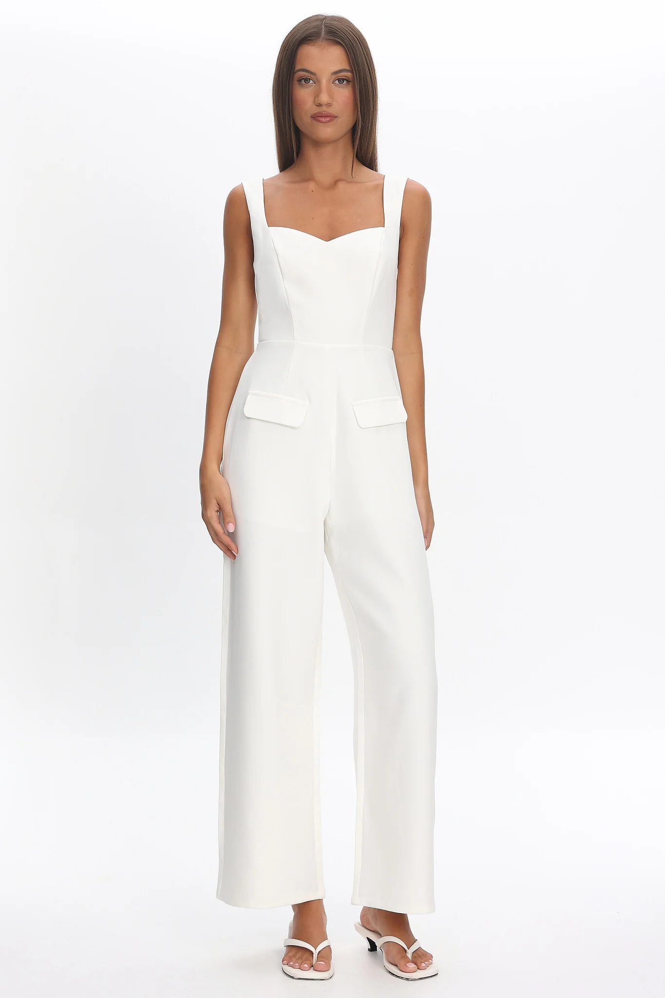 Atheena Faux Pocket Jumpsuit White