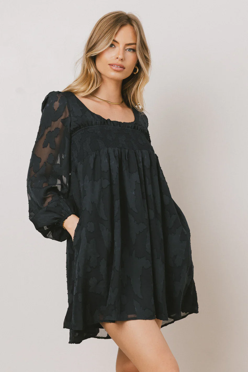 Miles Smocked Mini Dress in Navy