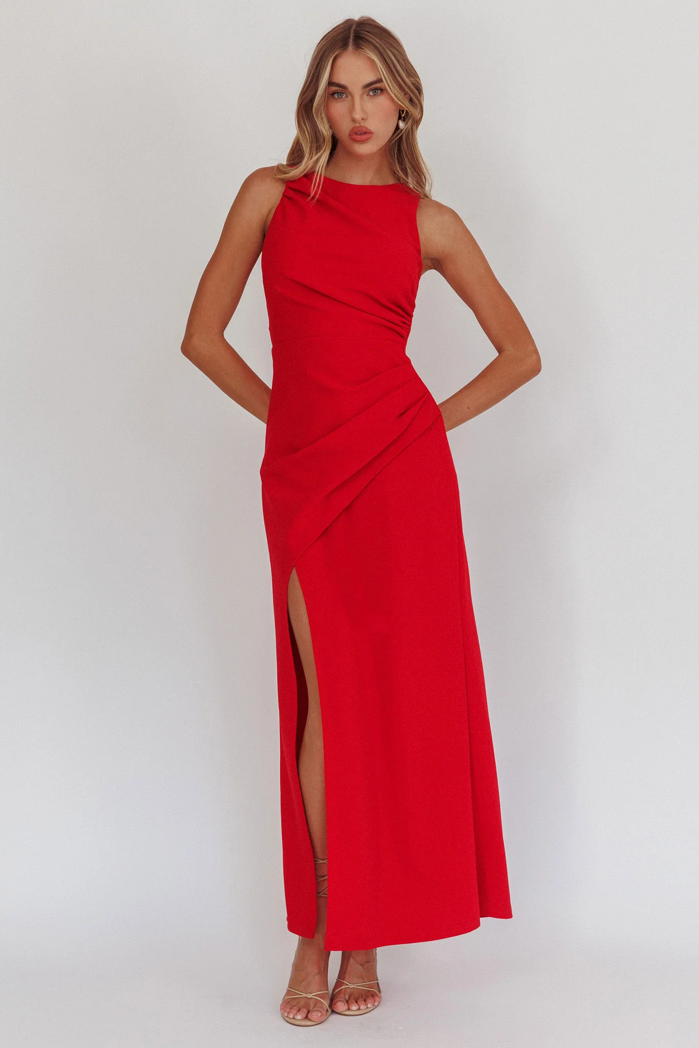 Firelights Lace-Up Back Maxi Dress Red - luluinthesky