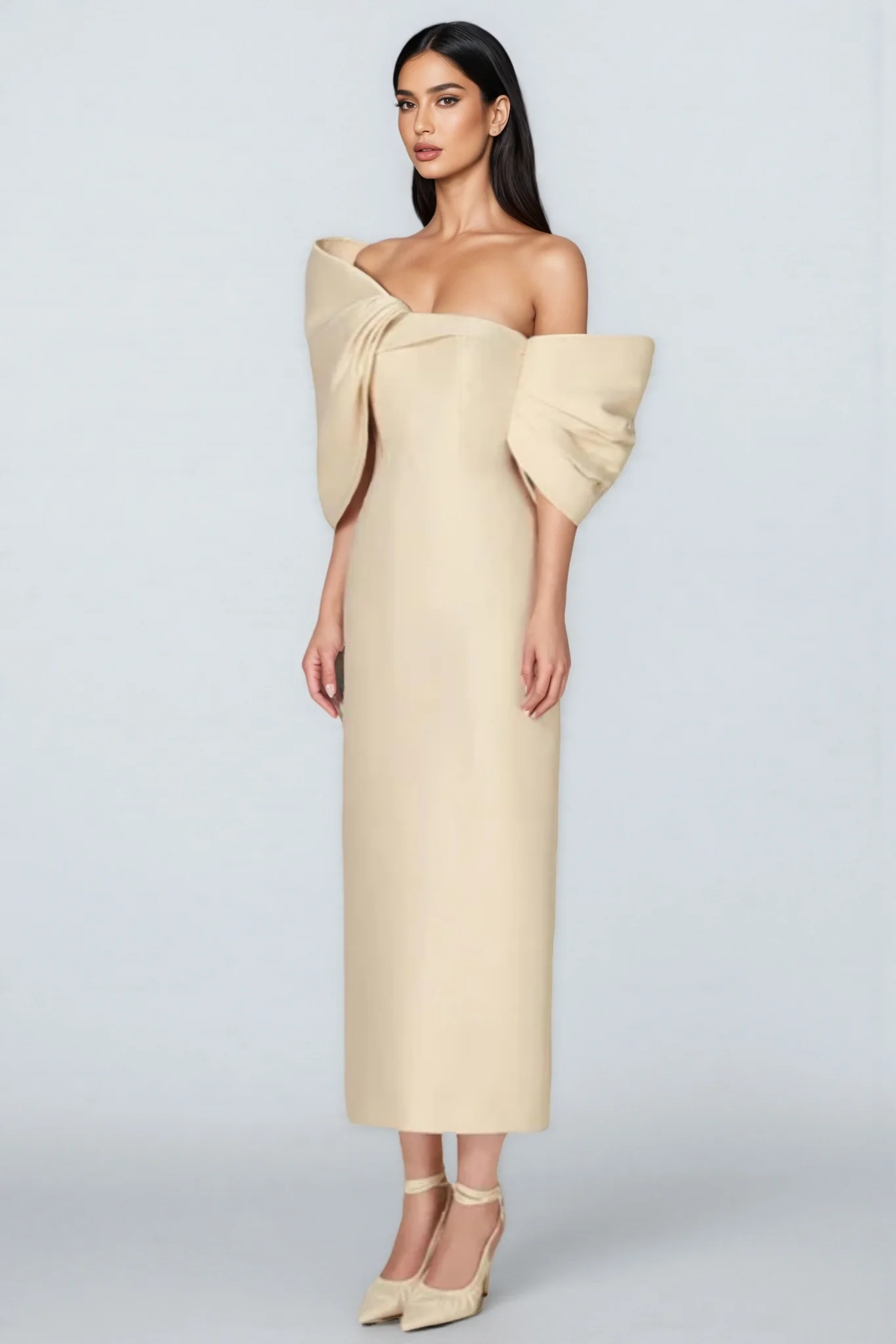Olera Strapless 3D Bow Maxi Dress-Apricot