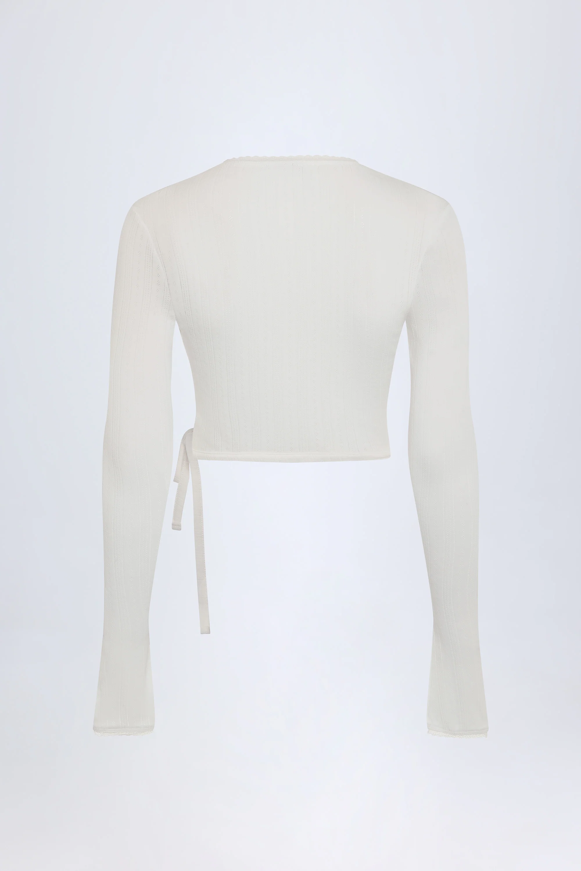 Pointelle Wrap Crop Top in White