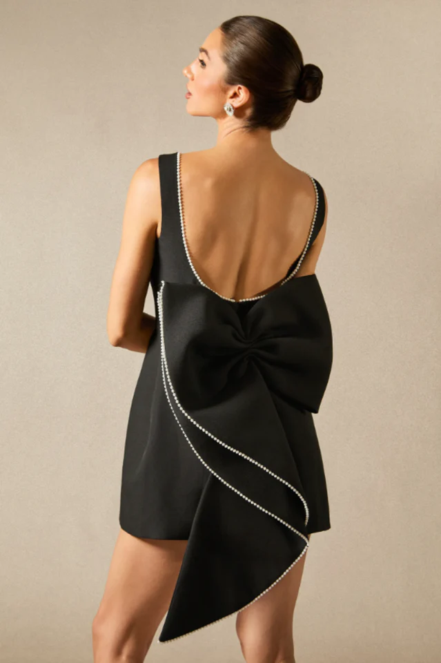 Cecila Bowknot Pearl Backless Mini Dress