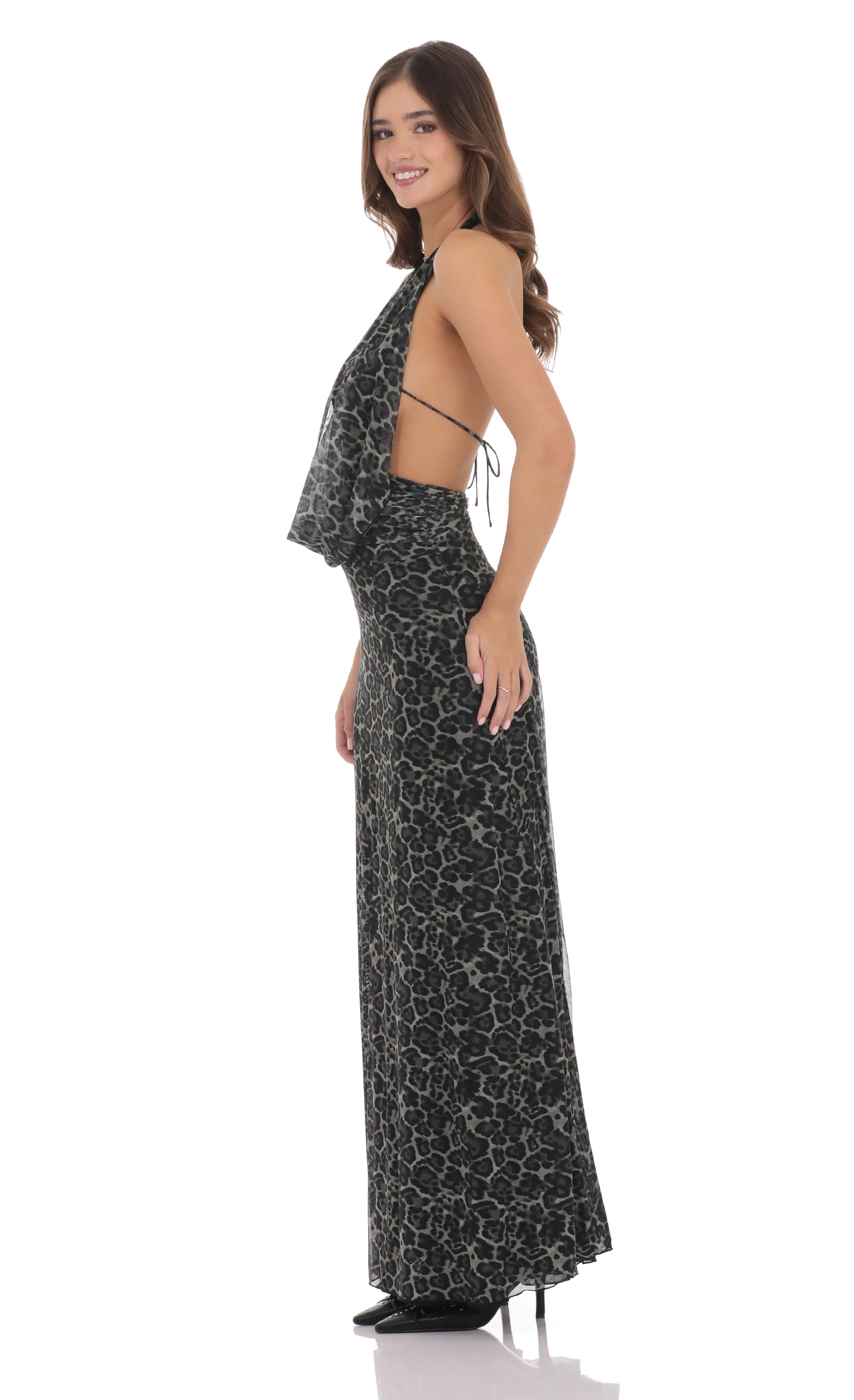 Plunge Cowl Neck Maxi Dress in Cheetah Print - luluinthesky