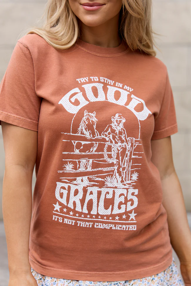 Good Graces Rust Brown Graphic Tee