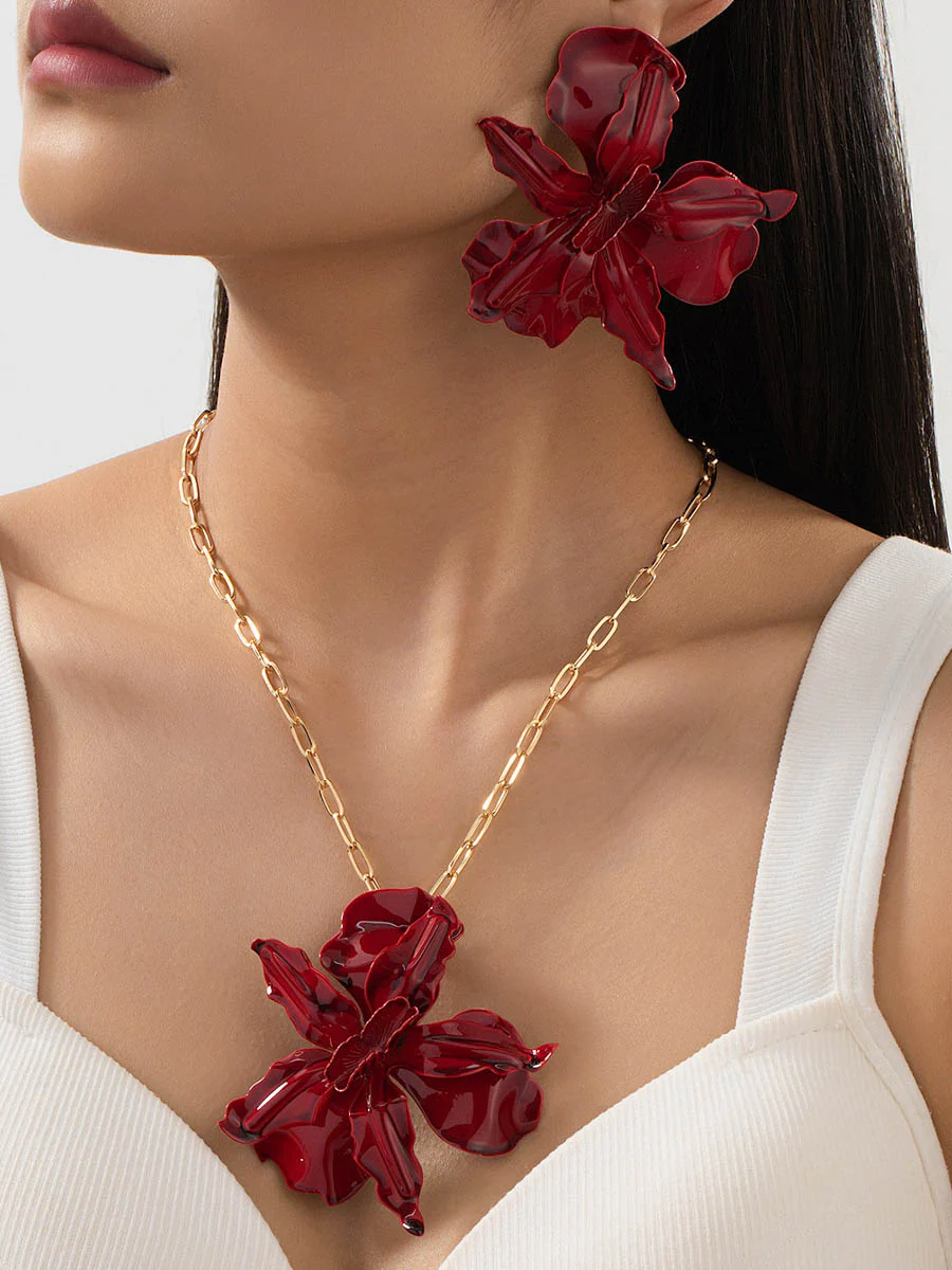 Flower Shape Earrings Accessories  + Necklaces Accessories
