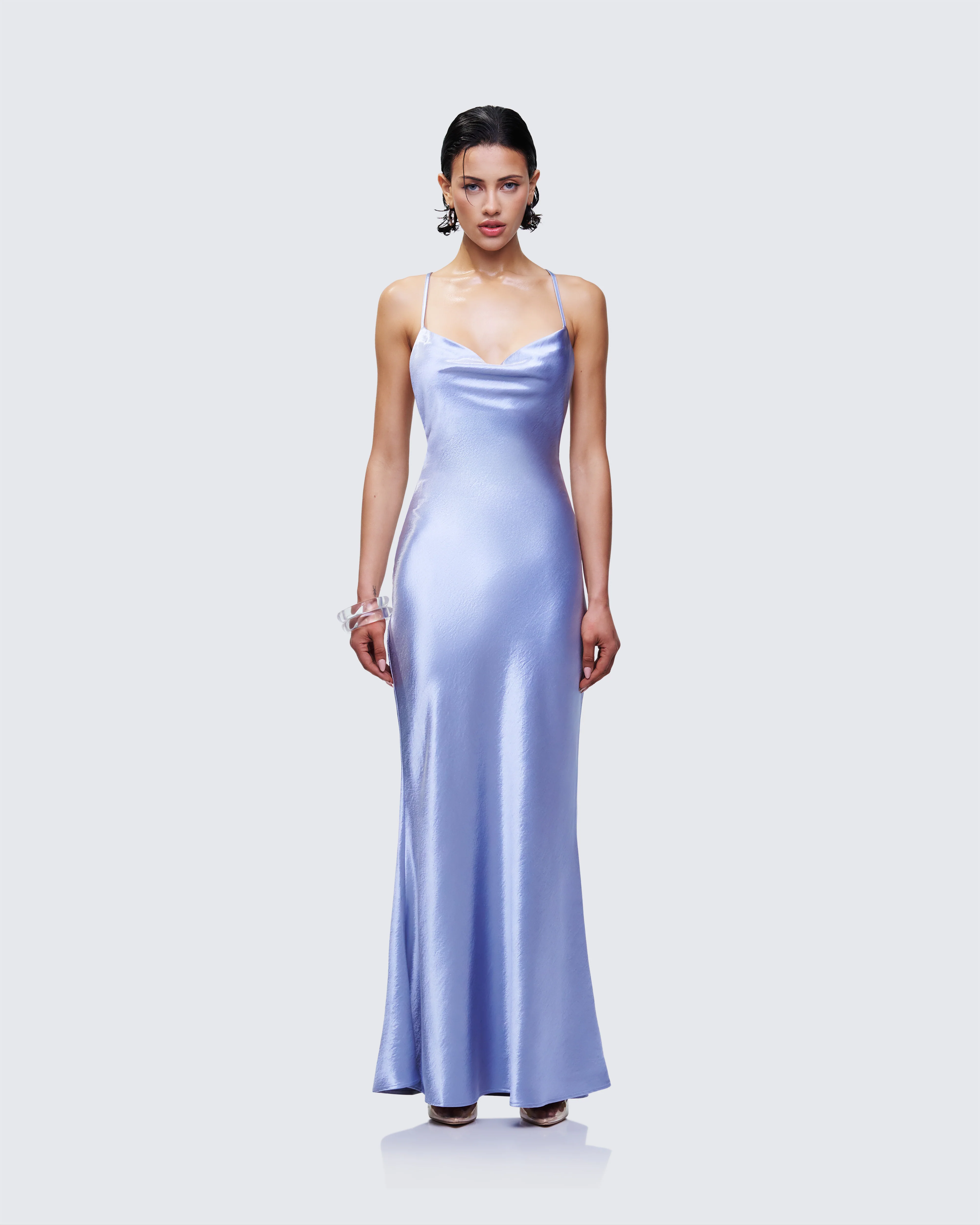 Elspeth Blue Satin Bias Slip Maxi Dress