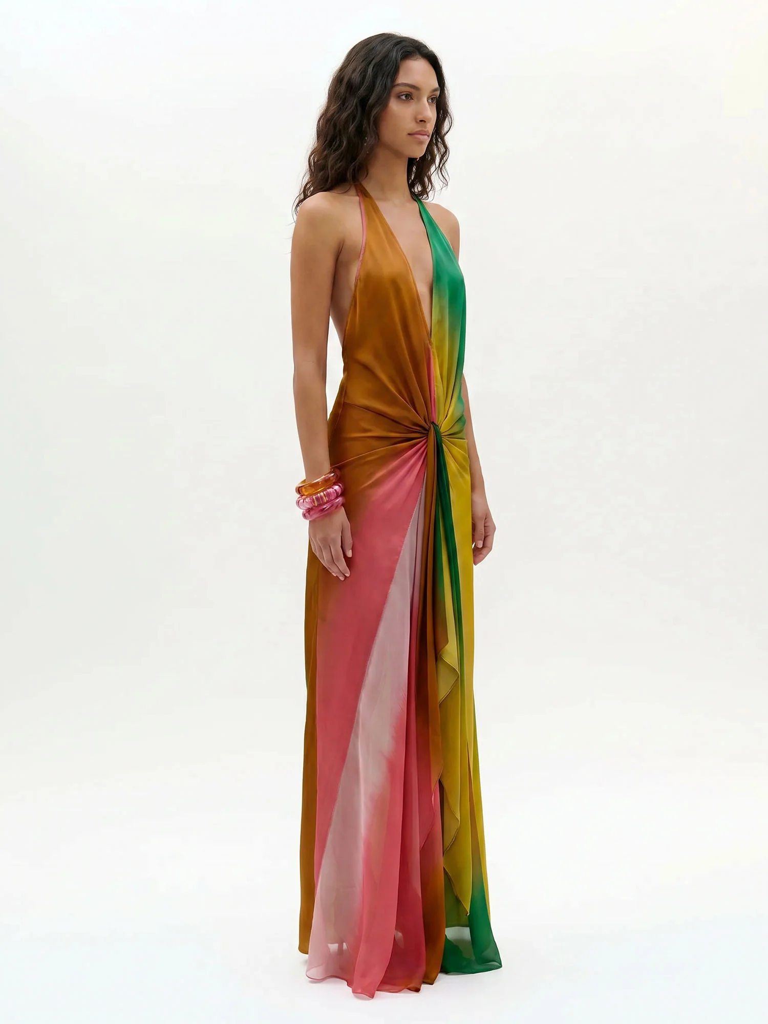 Rainbow Twist Halter Gradient Maxi Dress