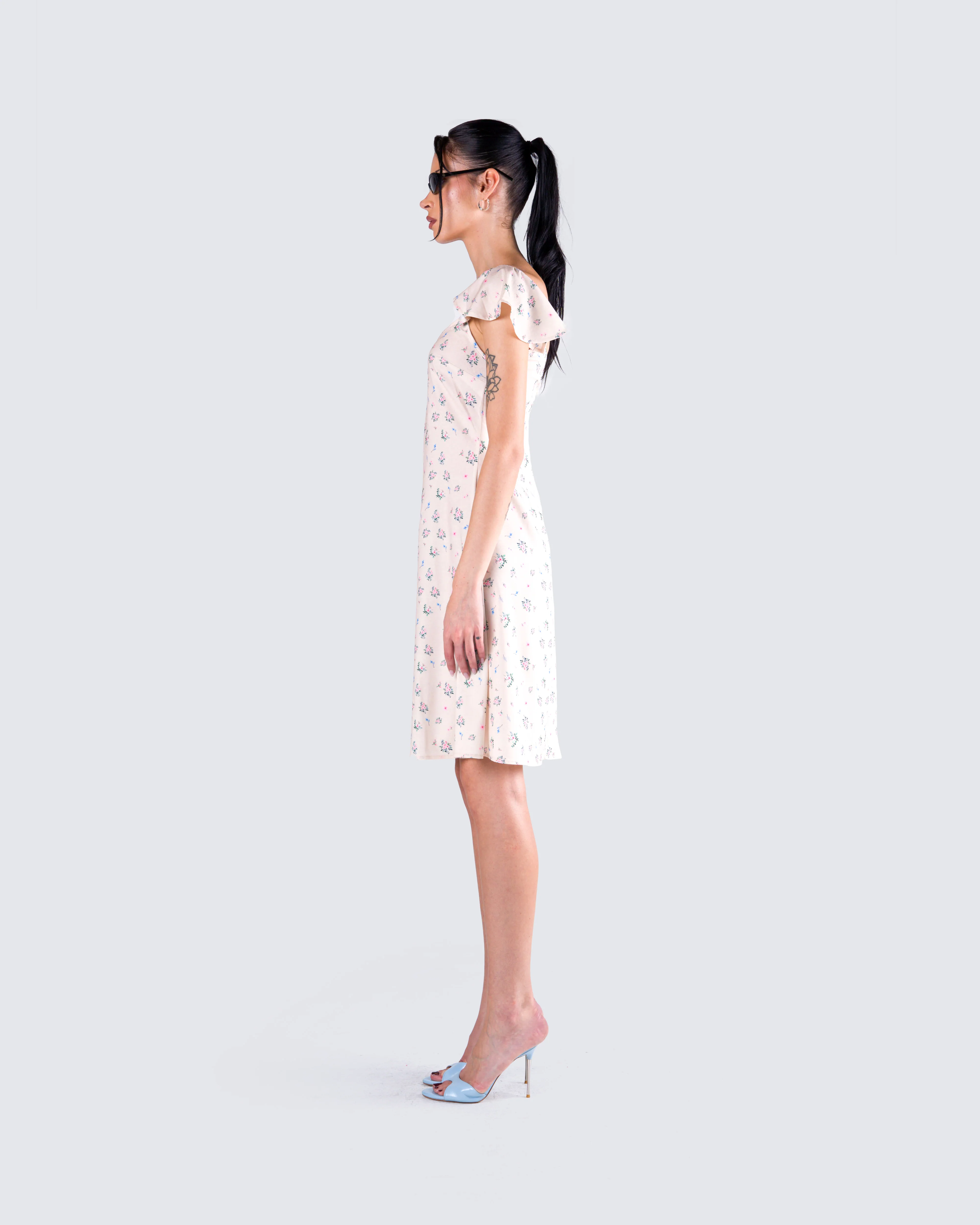Francisca Beige Flower Print Dress