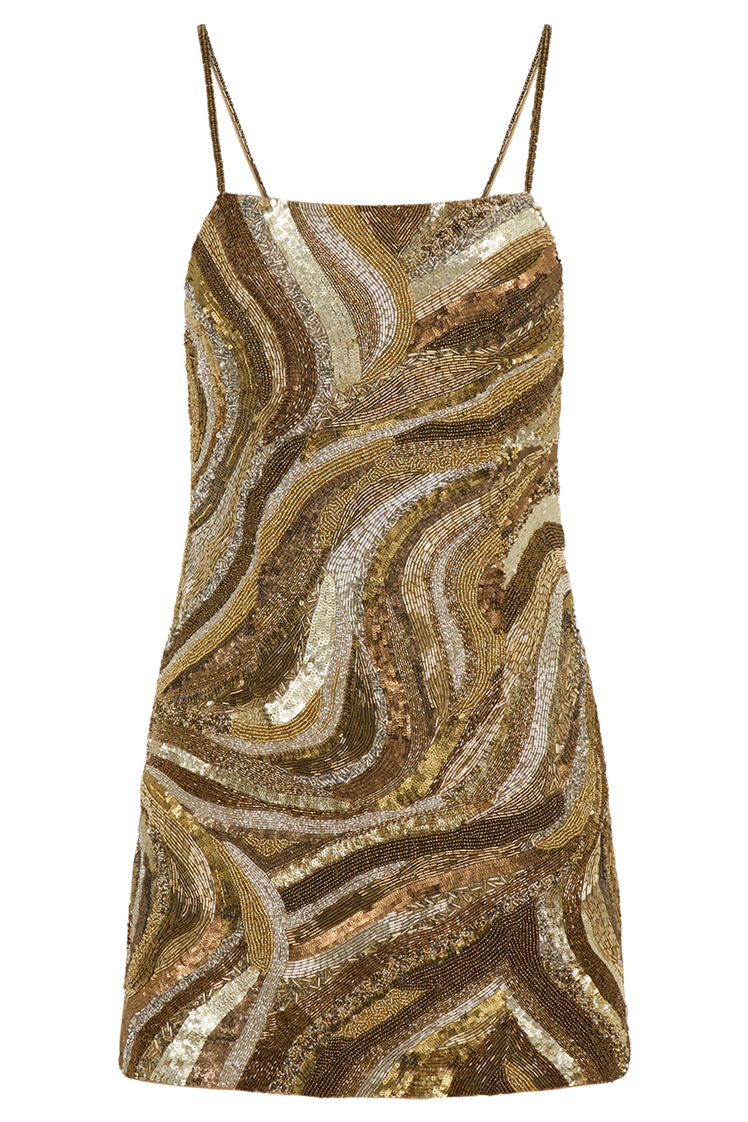 Eloise Hand Beaded Mini Dress - Gold Swirl Print - luluinthesky