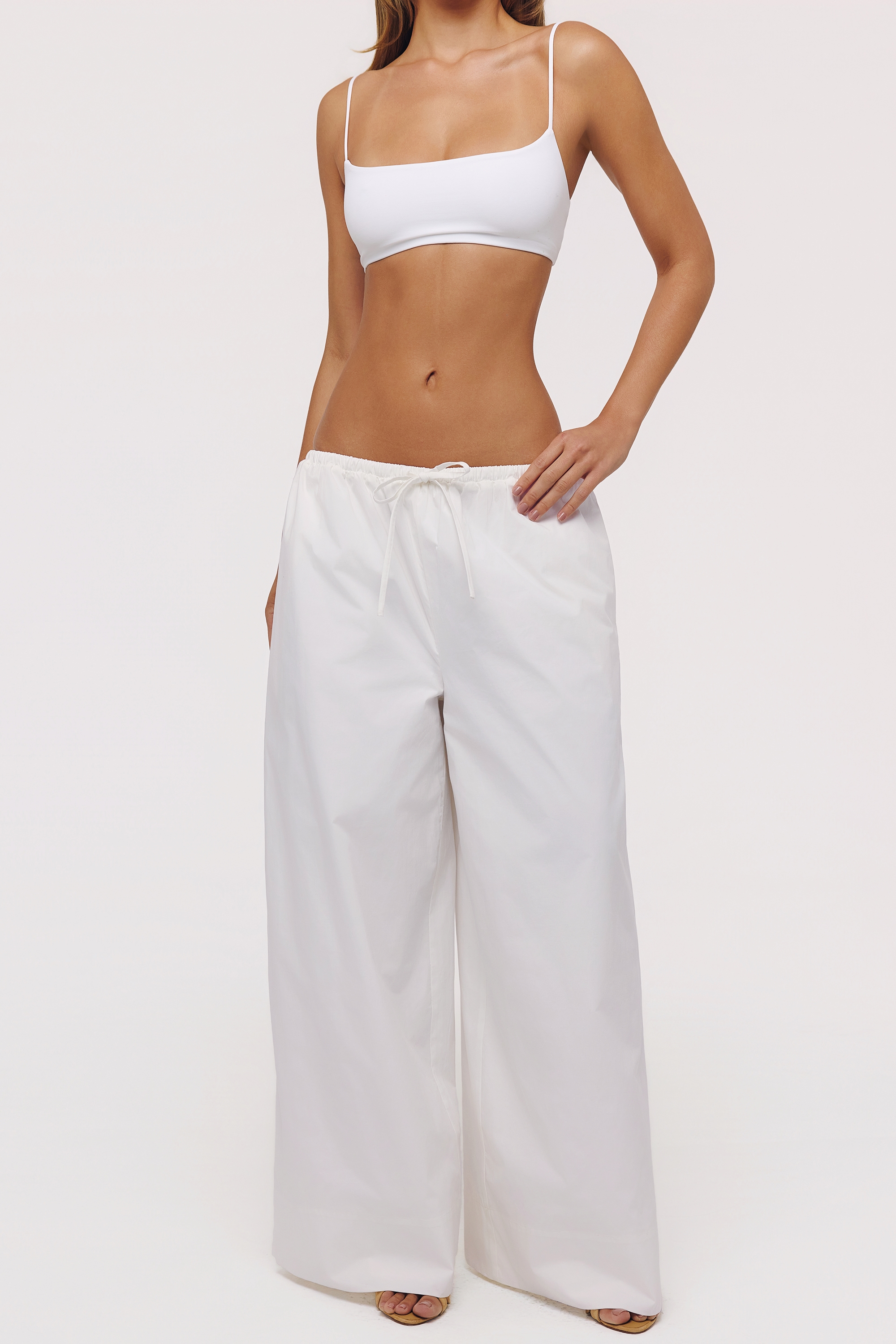 White Cotton Wide Leg Trousers