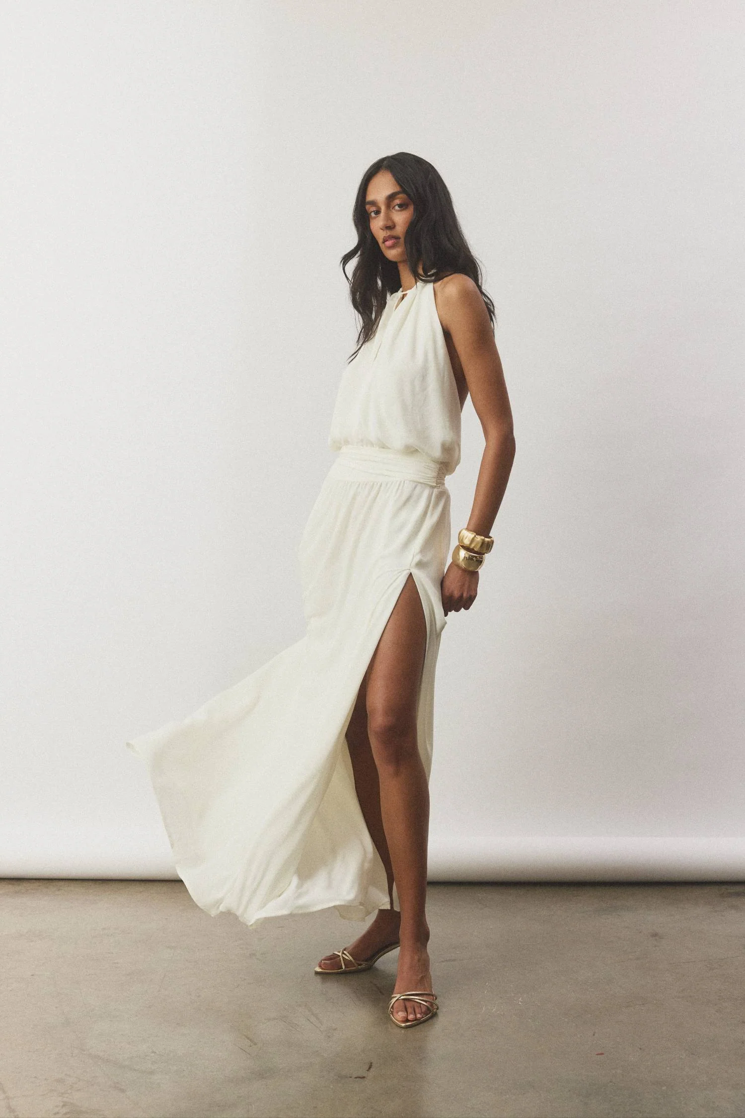 Draped Backless Gown | White