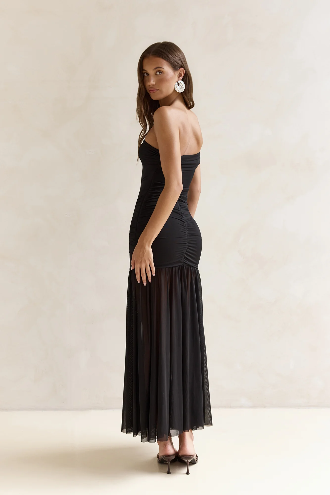 Serene Twilights One Shoulder Mesh Maxi Dress Black