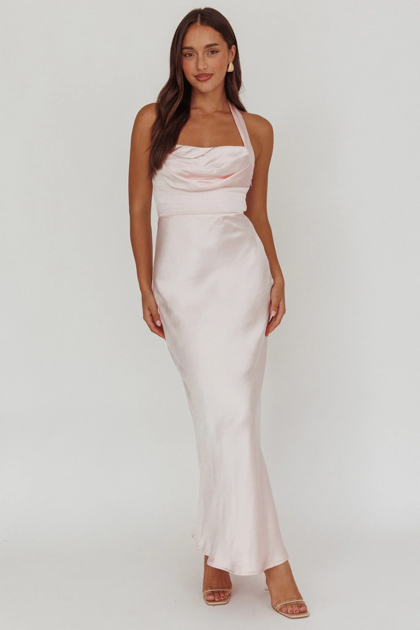 Fair Play Gathered Bust Halter Maxi Dress Pink