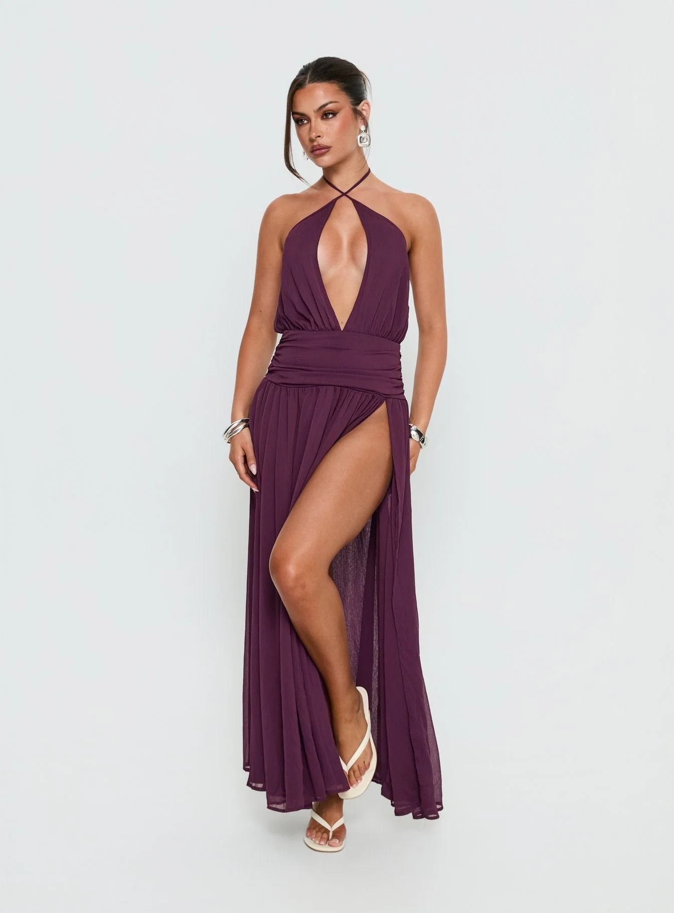 Catherina Blouson Halter Maxi Dress Deep Purple