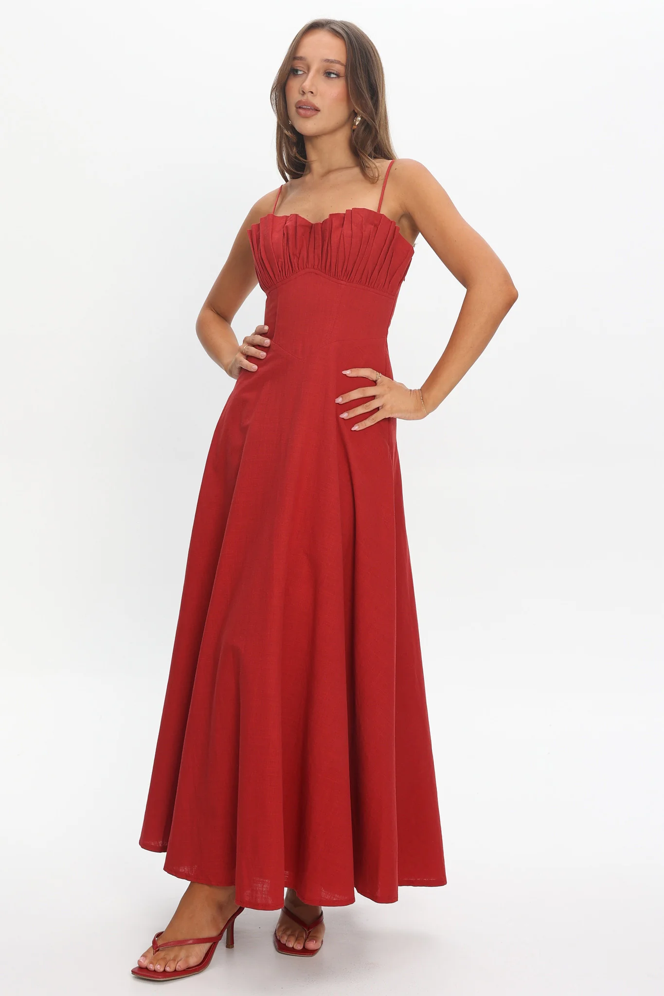 Tifanni Gathered Bust Maxi Dress Red