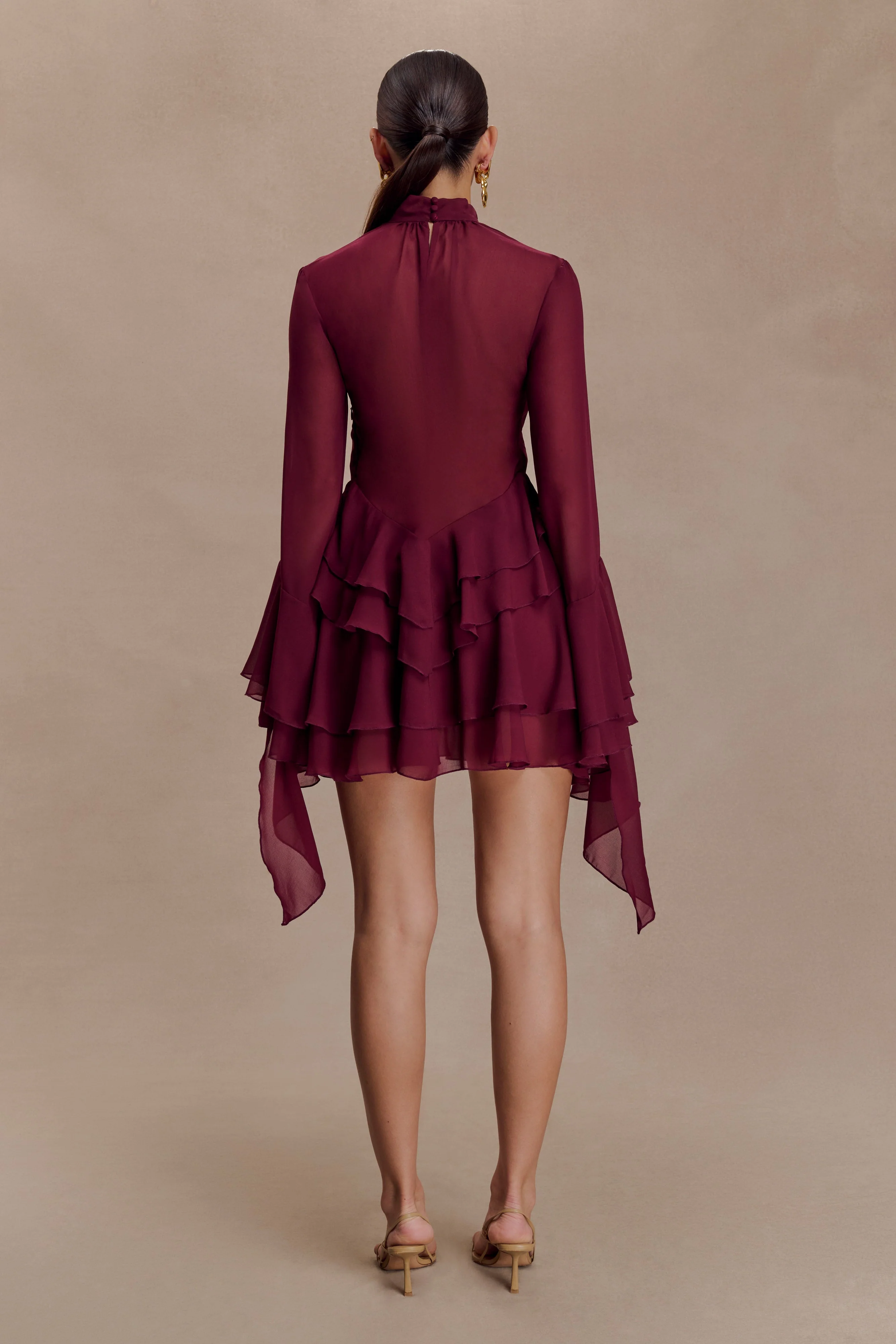 Nimah Chiffon Ruffle Mini Dress - Wine