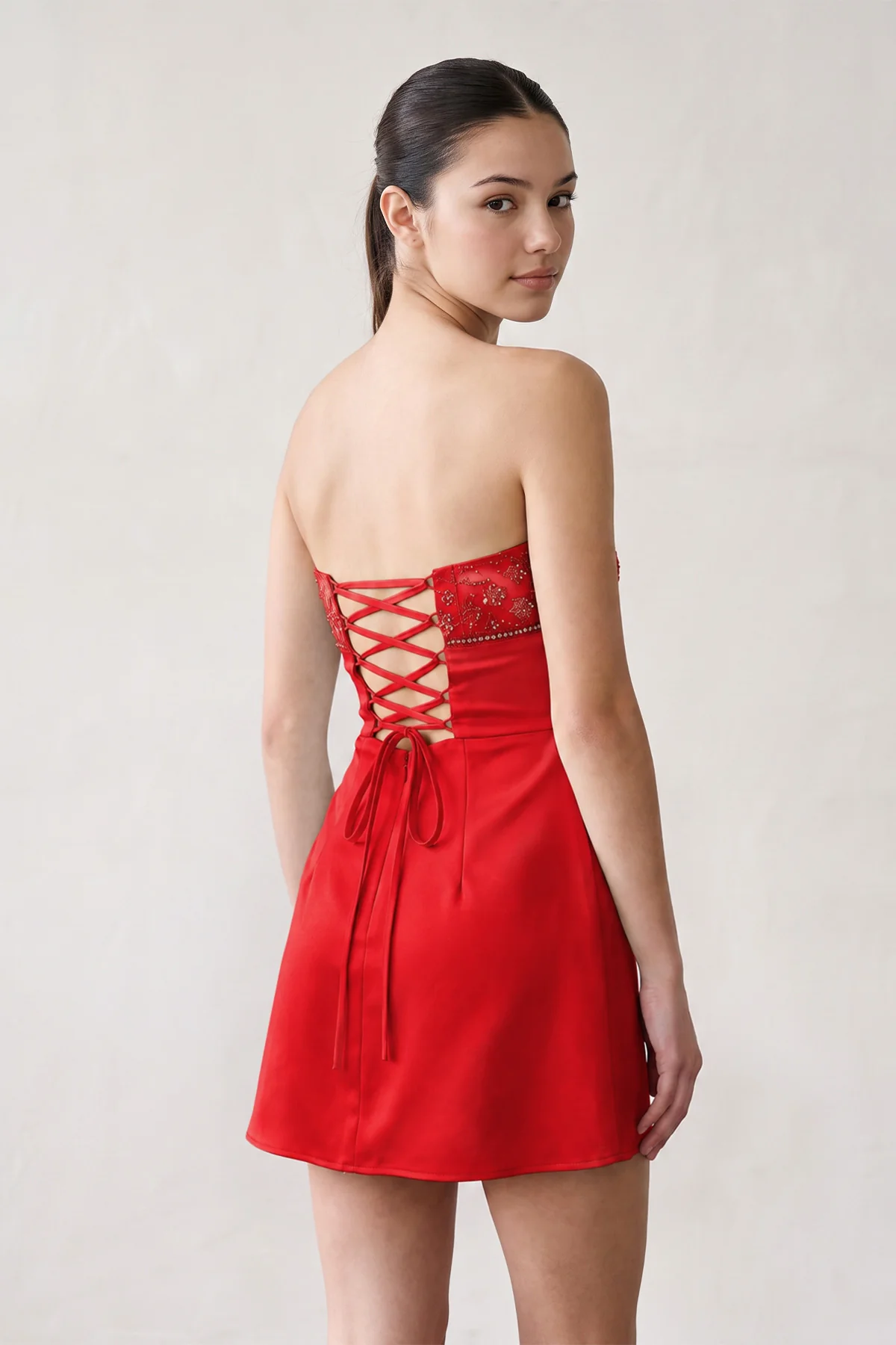 Aqua Strapless Appliqued Satin Sheath Homecoming Dress