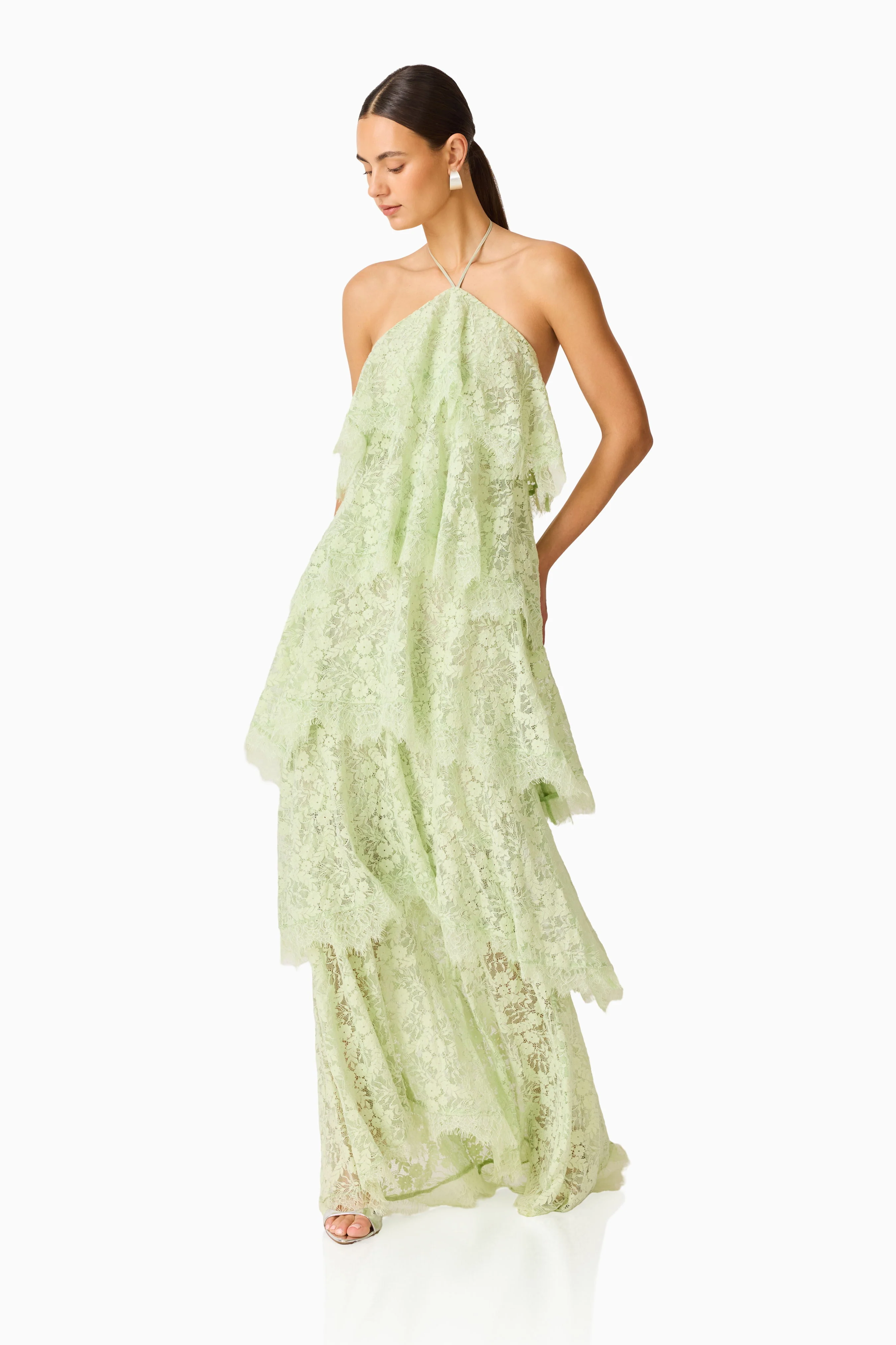 Evelin Lace Gown in Sage Green