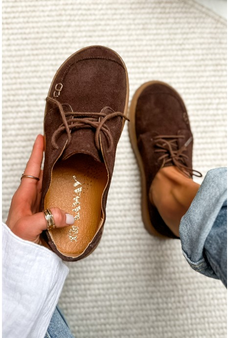 Czekoladowe zamszowe lekkie trampki barefoot Areno