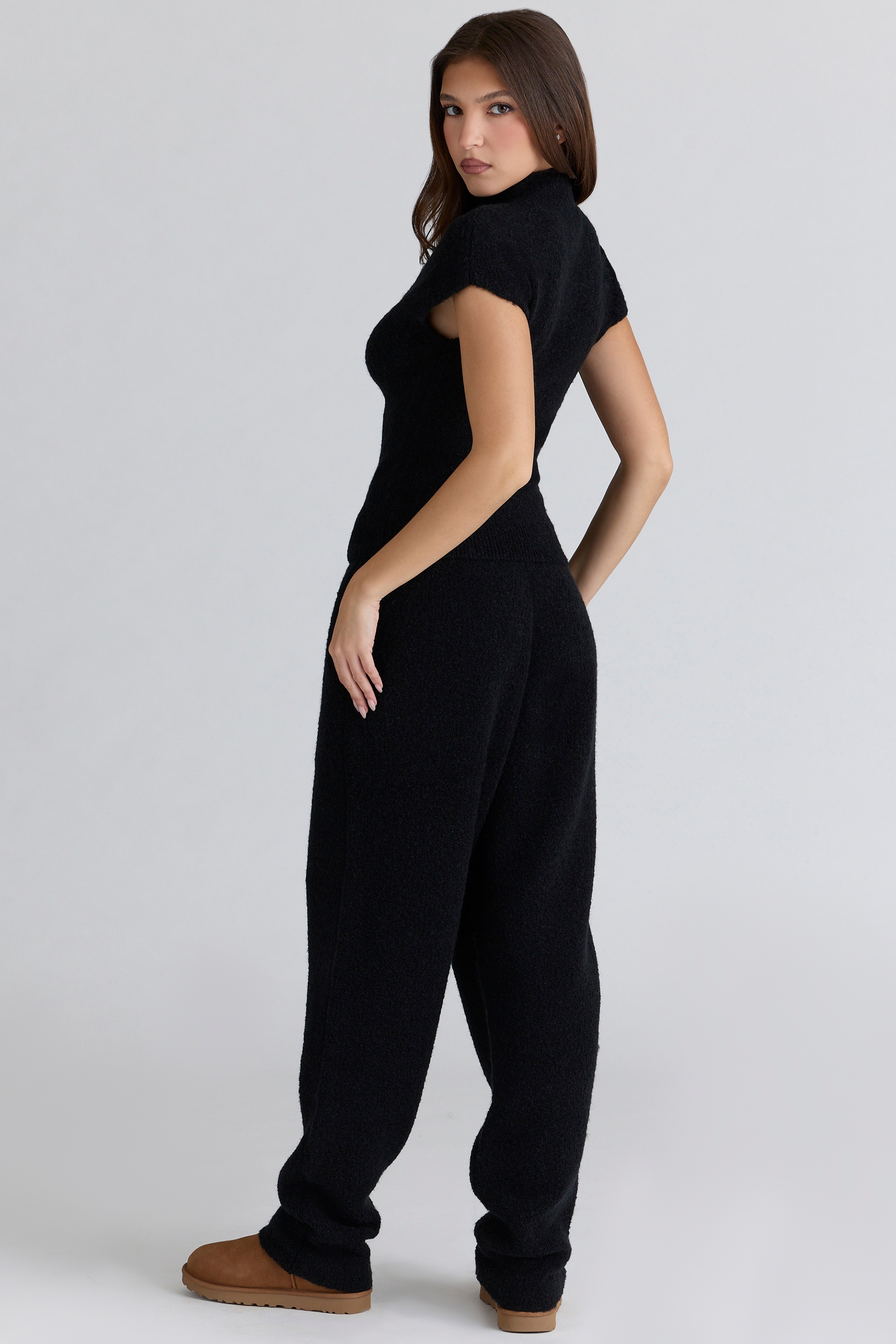 Black Wool Boucle Knit Trousers