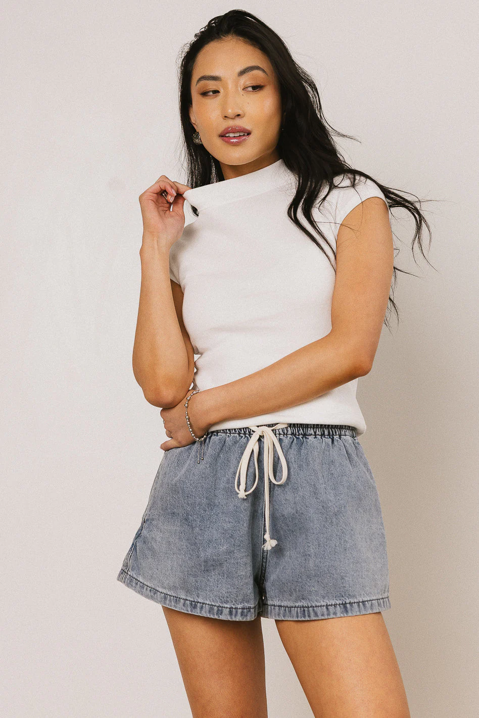 Noel Mock Neck Top in White