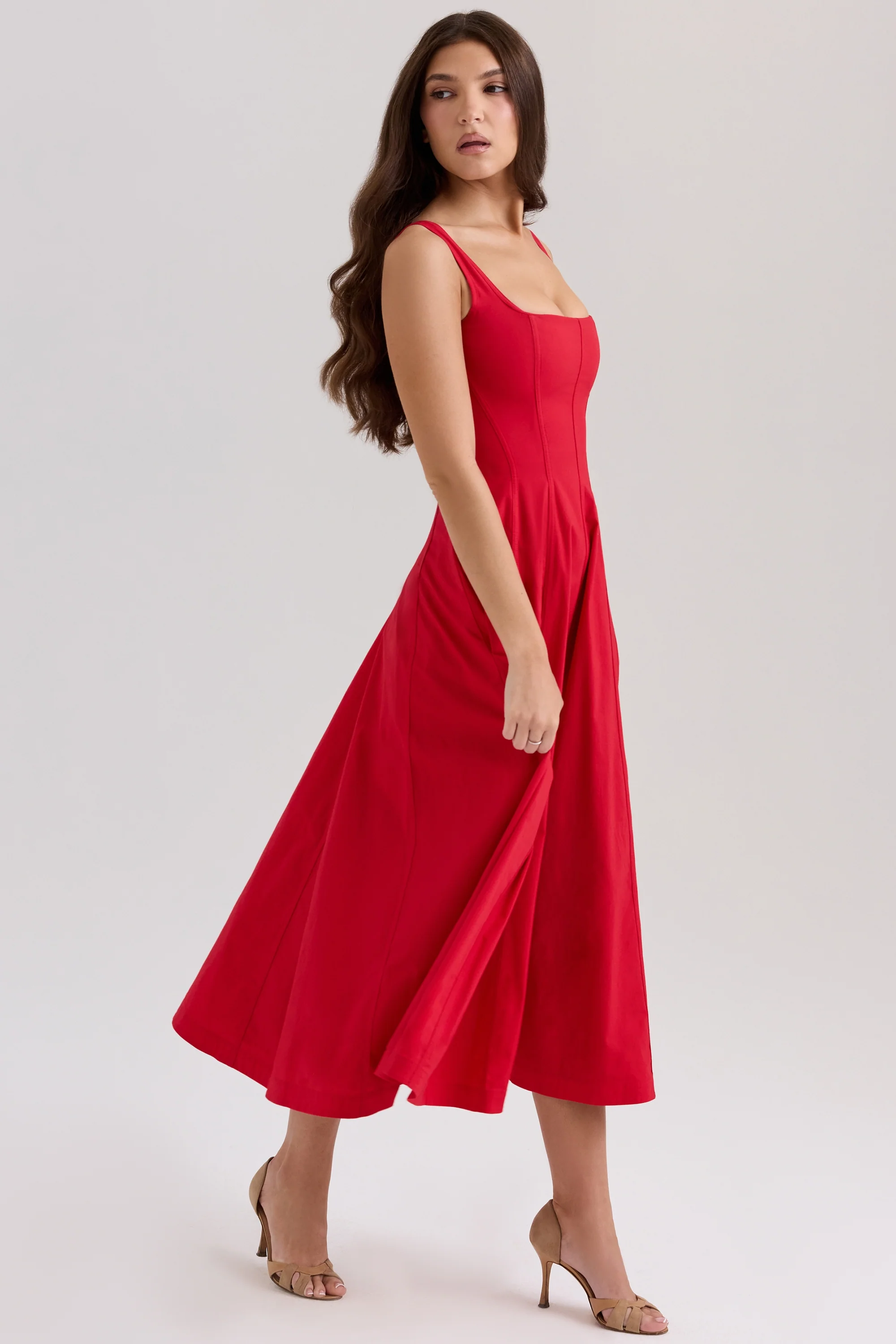 red stretch cotton midi sundress - luluinthesky