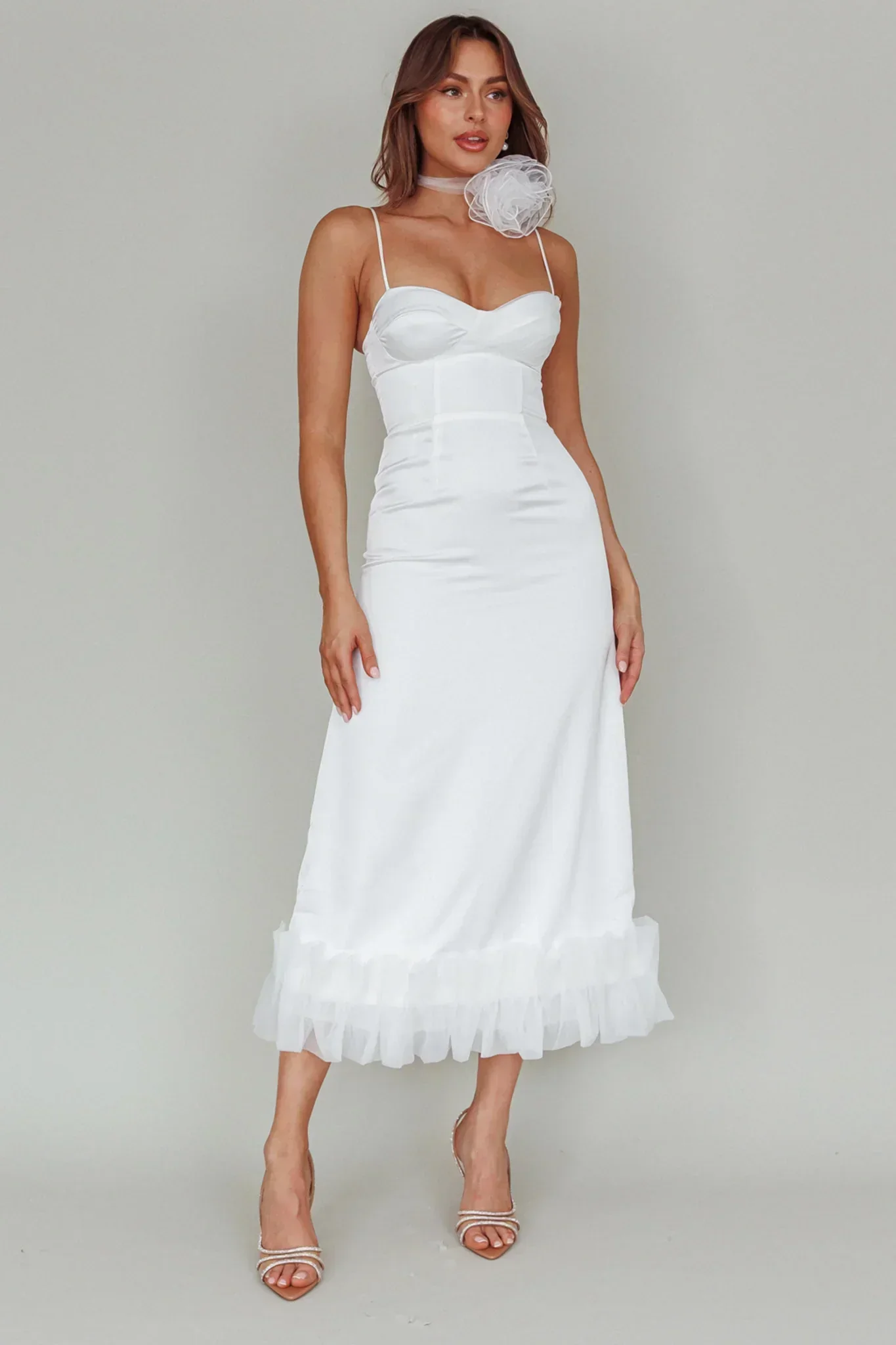 Buona Sera Hem Decoration Midi Dress White