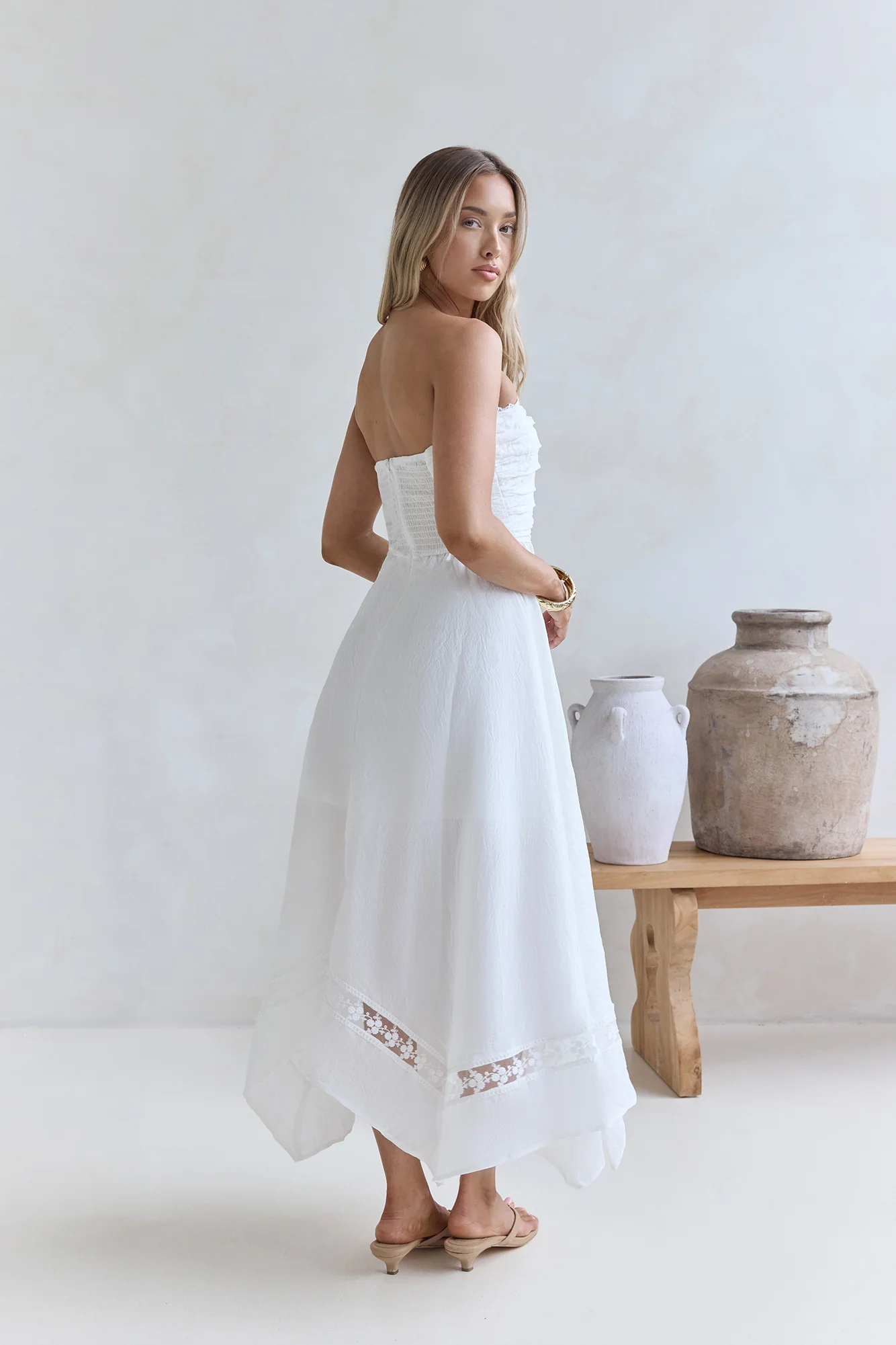 Lucia Strapless Midi Dress White - luluinthesky