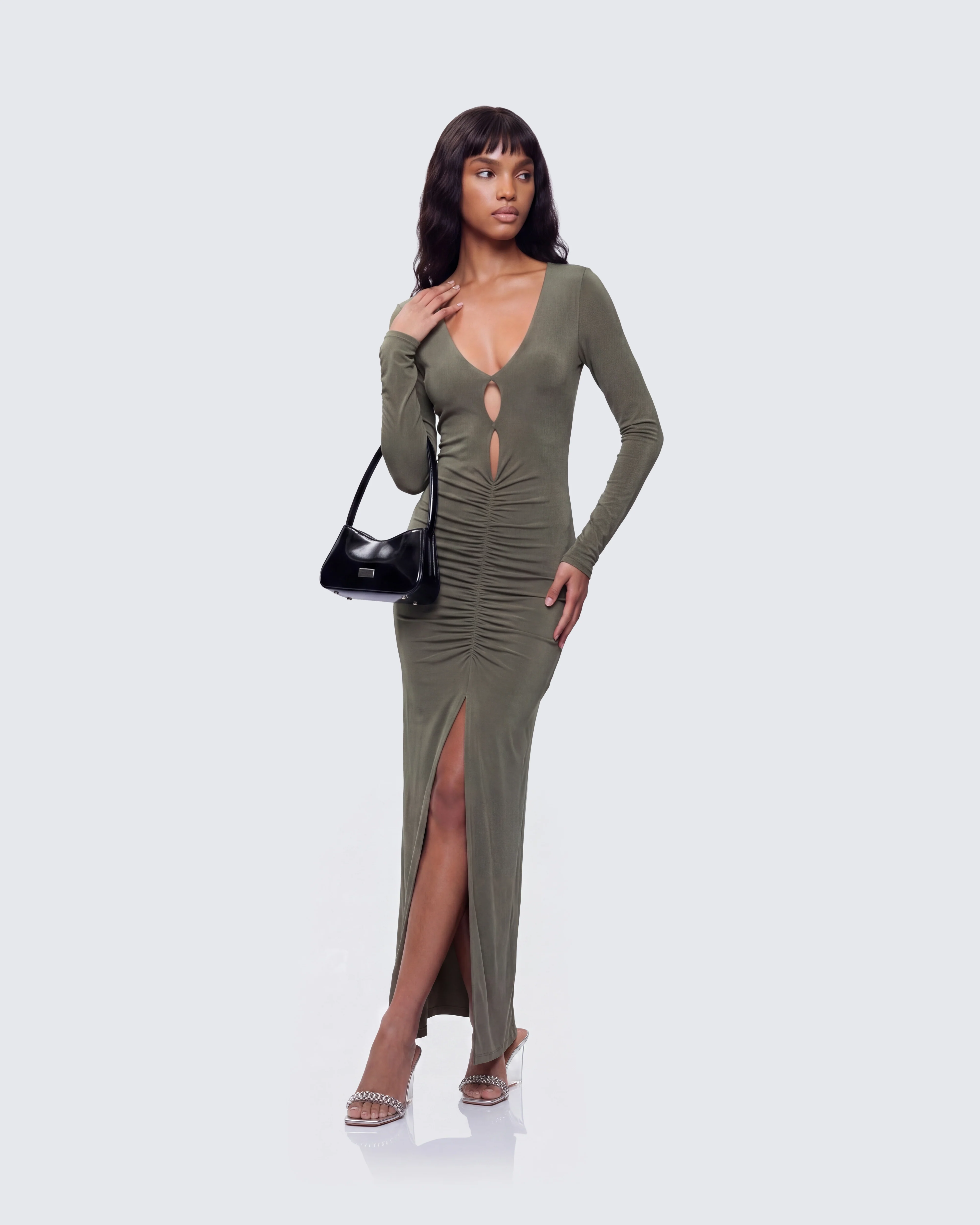 Isley Green Cut Out Ruched Maxi Dress