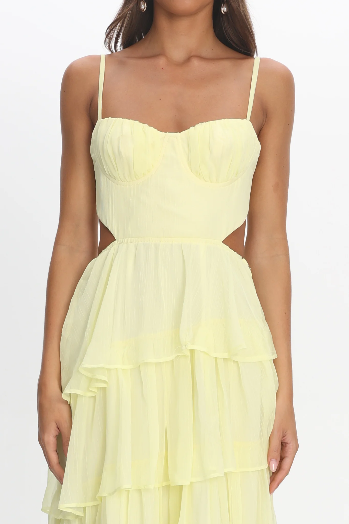 Vianne Tiered Cut-Out Maxi Dress Butter - luluinthesky