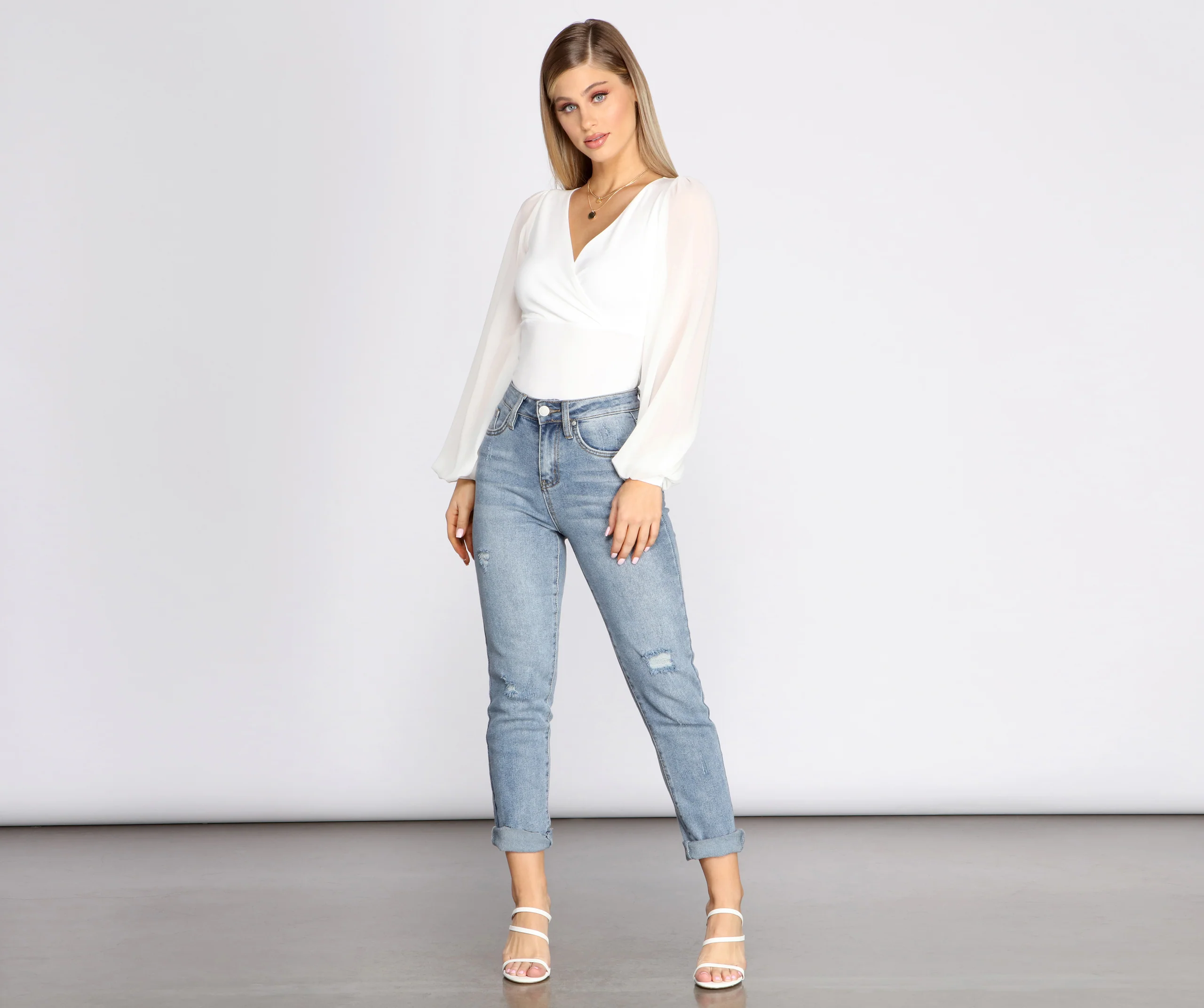 Classic Chiffon Sleeve Wrap Front Blouse