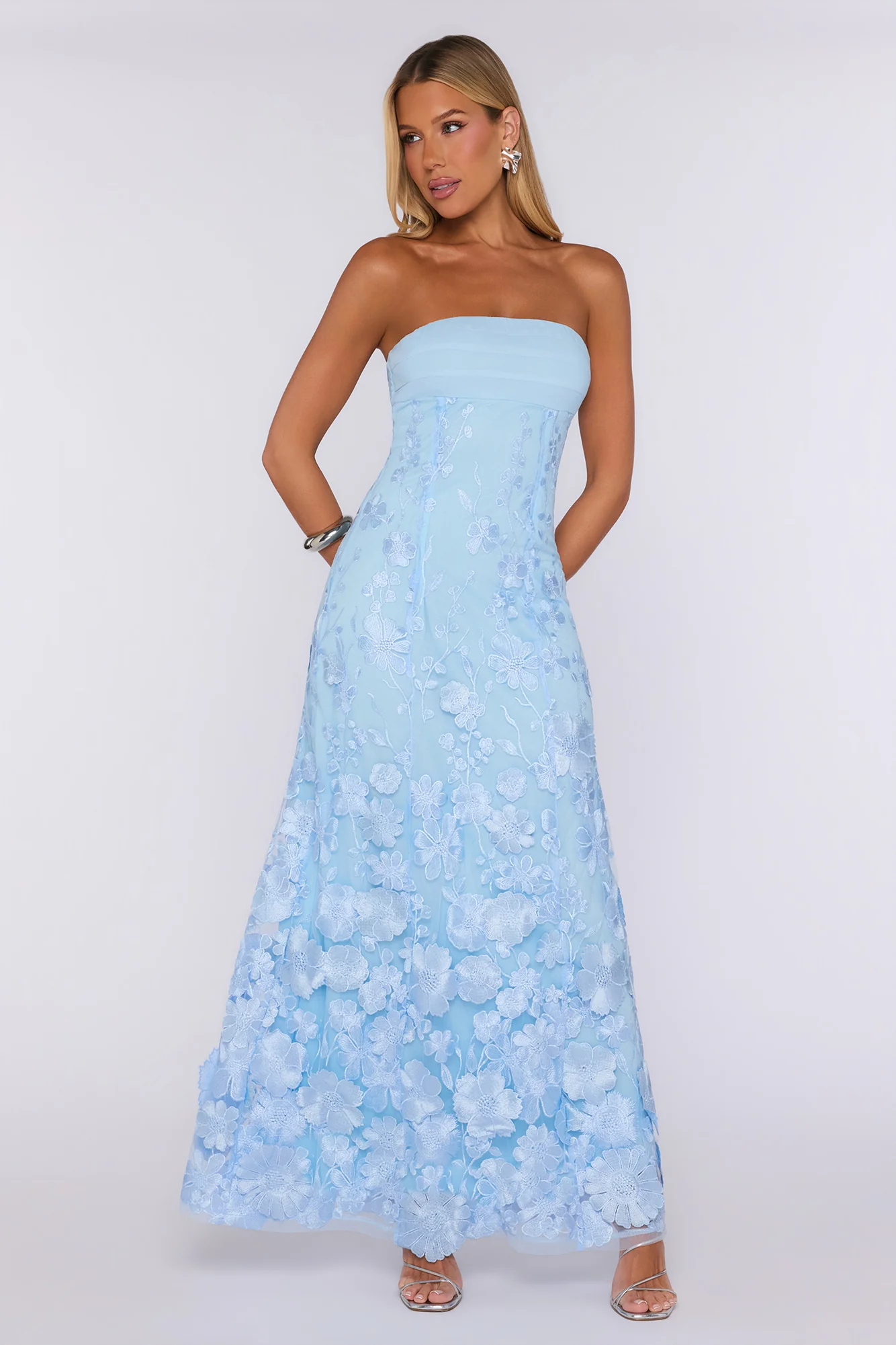 Simply Her Embroidered Strapless Maxi Dress Blue