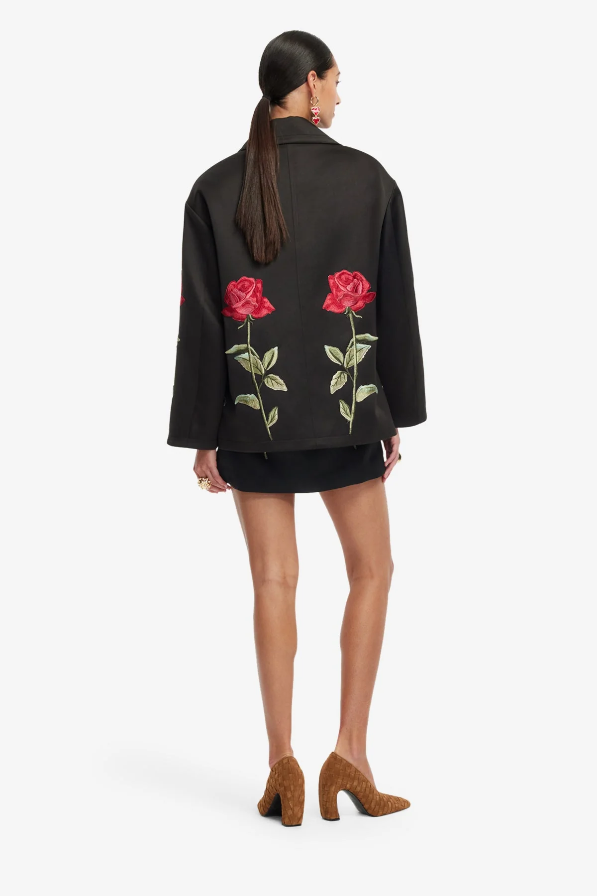 Leyna Embellished Rose Jacket - Ebony