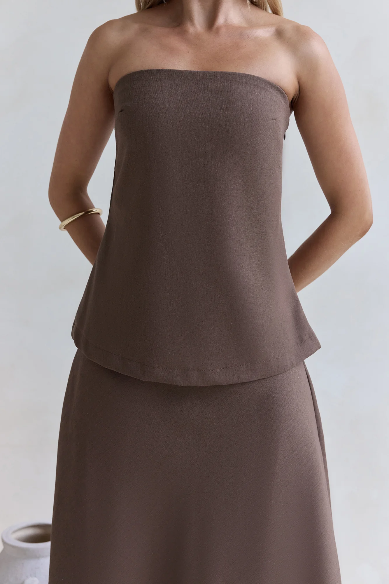 Ring The Bell Strapless Maxi Dress Brown