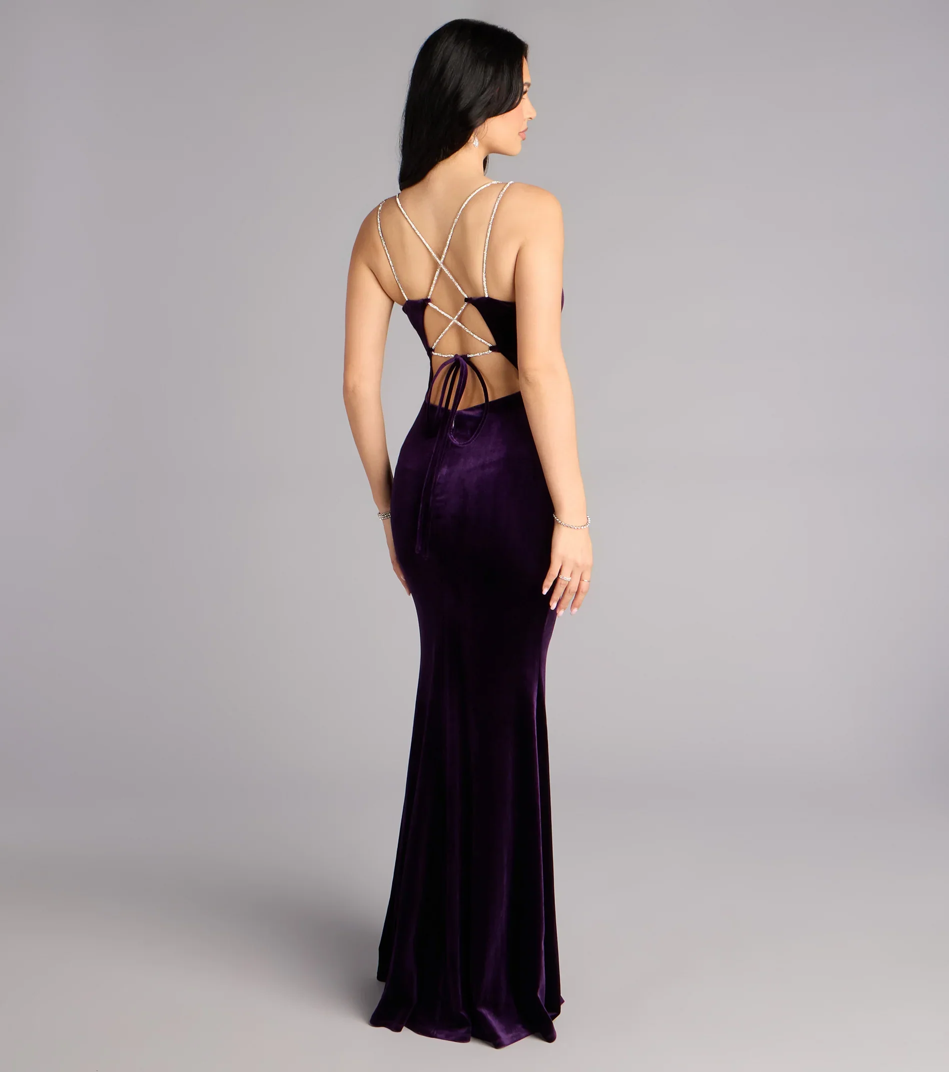 Amity Velvet Rhinestone Lace-Up Formal Dress