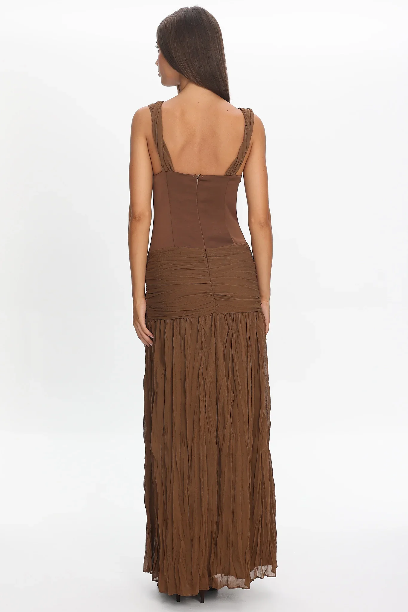 Keia Crepe Chiffon One-Shoulder Maxi Dress Chocolate