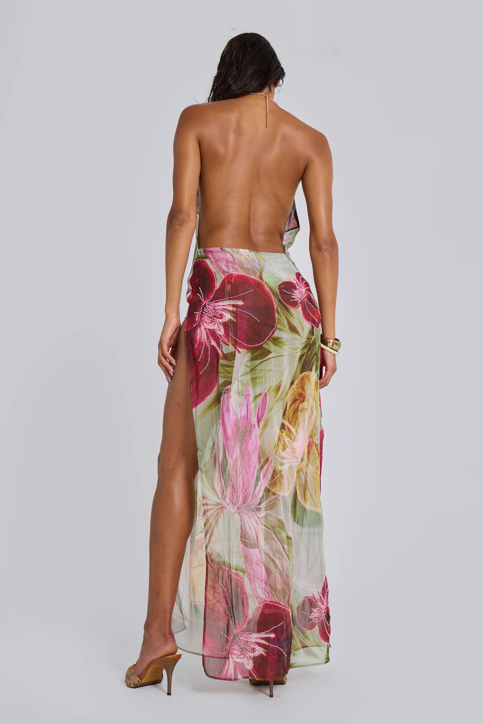 Dahlia Hand-Beaded Backless Chiffon Maxi Dress - luluinthesky