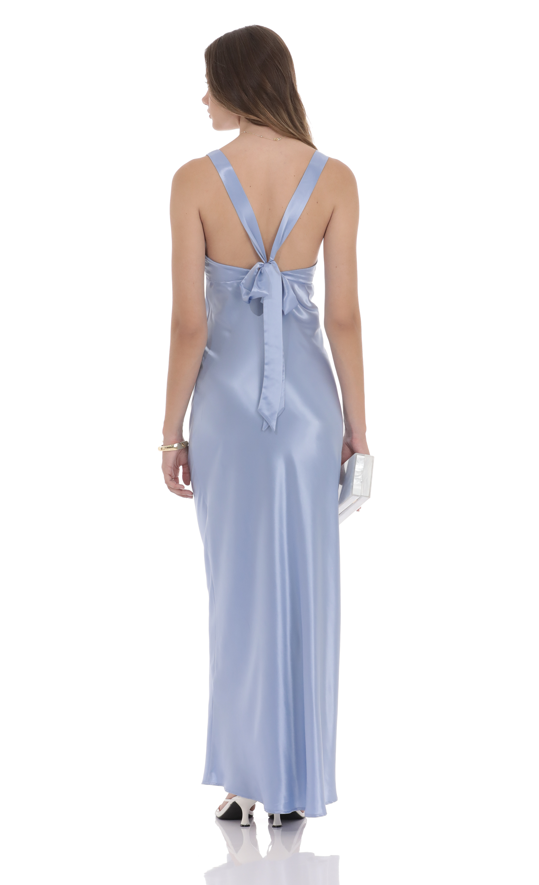 Satin V-Neck Maxi Dress in Sky Blue