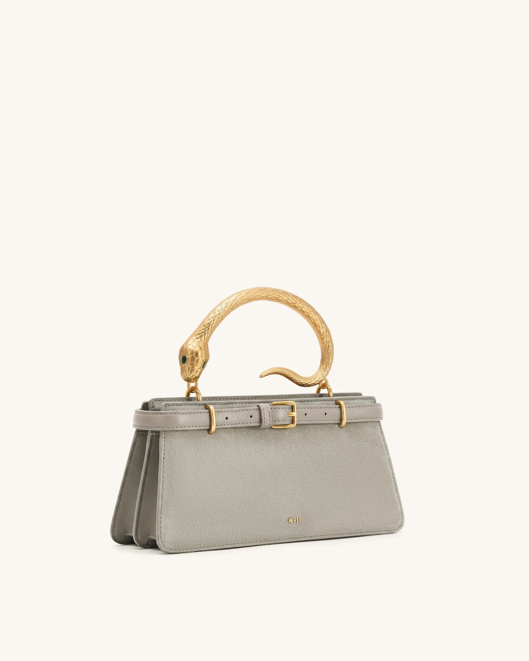 Elena Snake Handle Faux Suede Top Handle Bag - Taupe